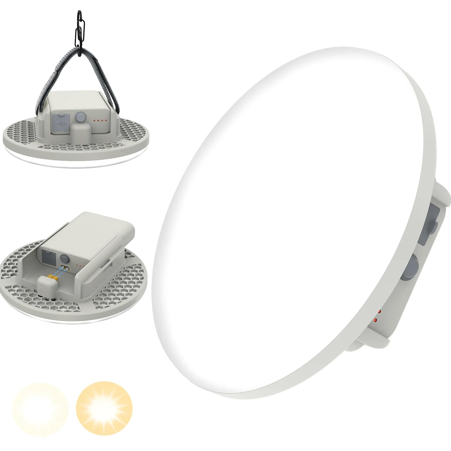 Lámpara Camping Recargable 7200mAh + Batería 2 en 1, Linterna Camping con Luz Cálida y Fría, Regulación de Luminosidad Infinita, Farol Camping con Correa de Gancho y Mosquetón