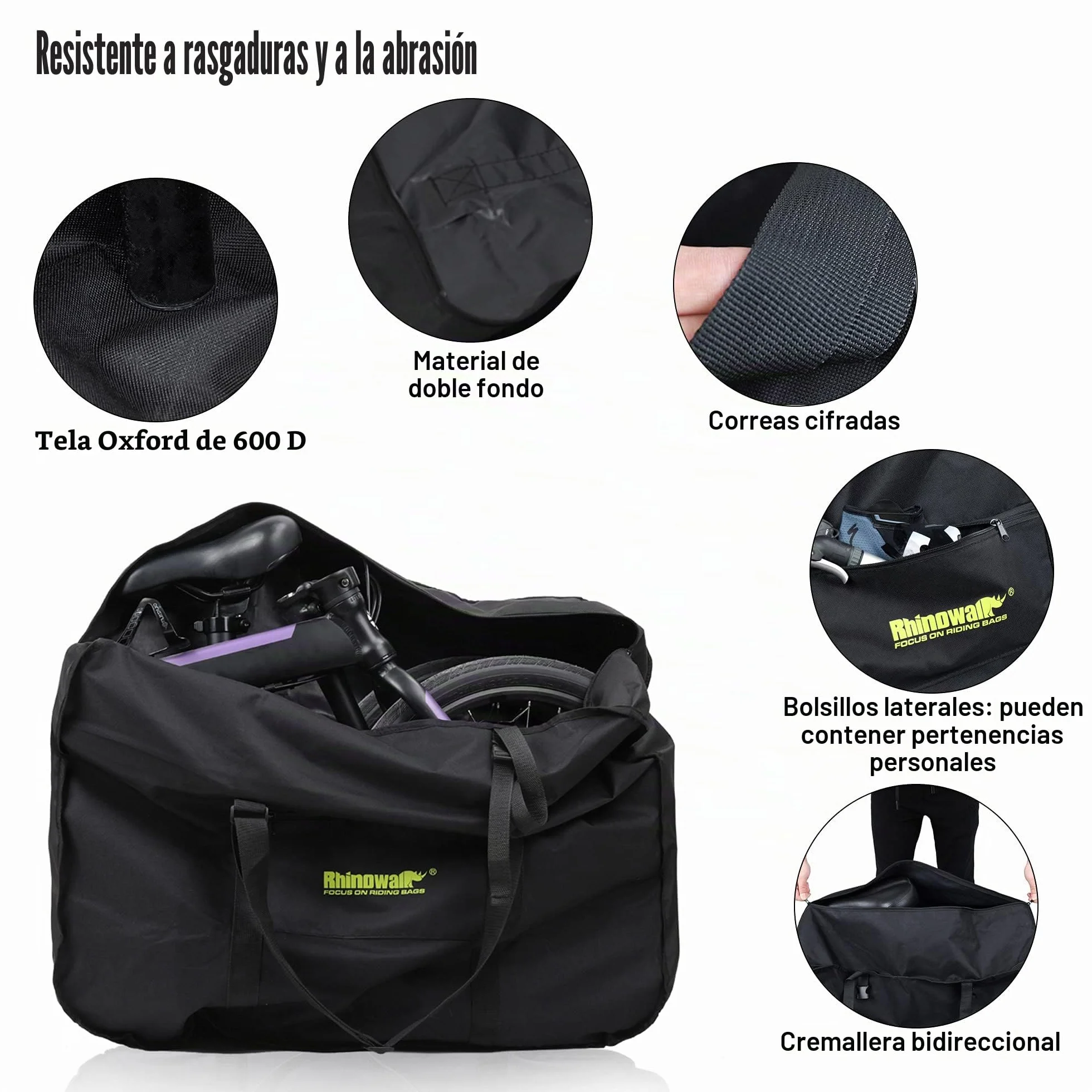 Rhinowalk Bolsa Plegable para Bicicleta de 20/26 Pulgadas, Impermeable, Bolsa de Transporte para Coches, Tren y Viajes (Negro 20 Pulgadas)