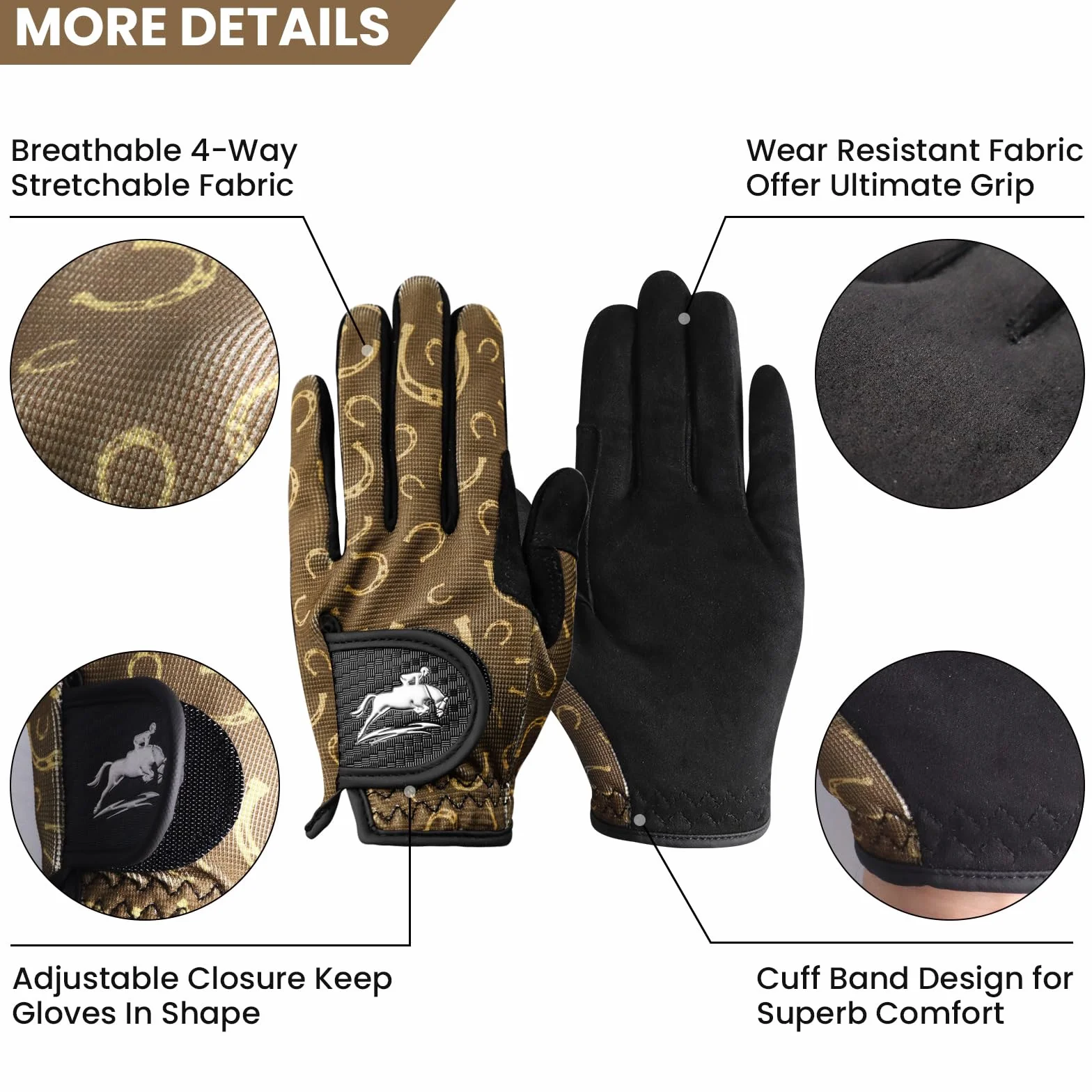 FINGER TEN Guantes de equitación antideslizantes para hombre, 1 par, transpirables y ligeros, guantes ecuestres para equitación, ciclismo, jardinería, conducción, se adaptan a todas las estaciones al