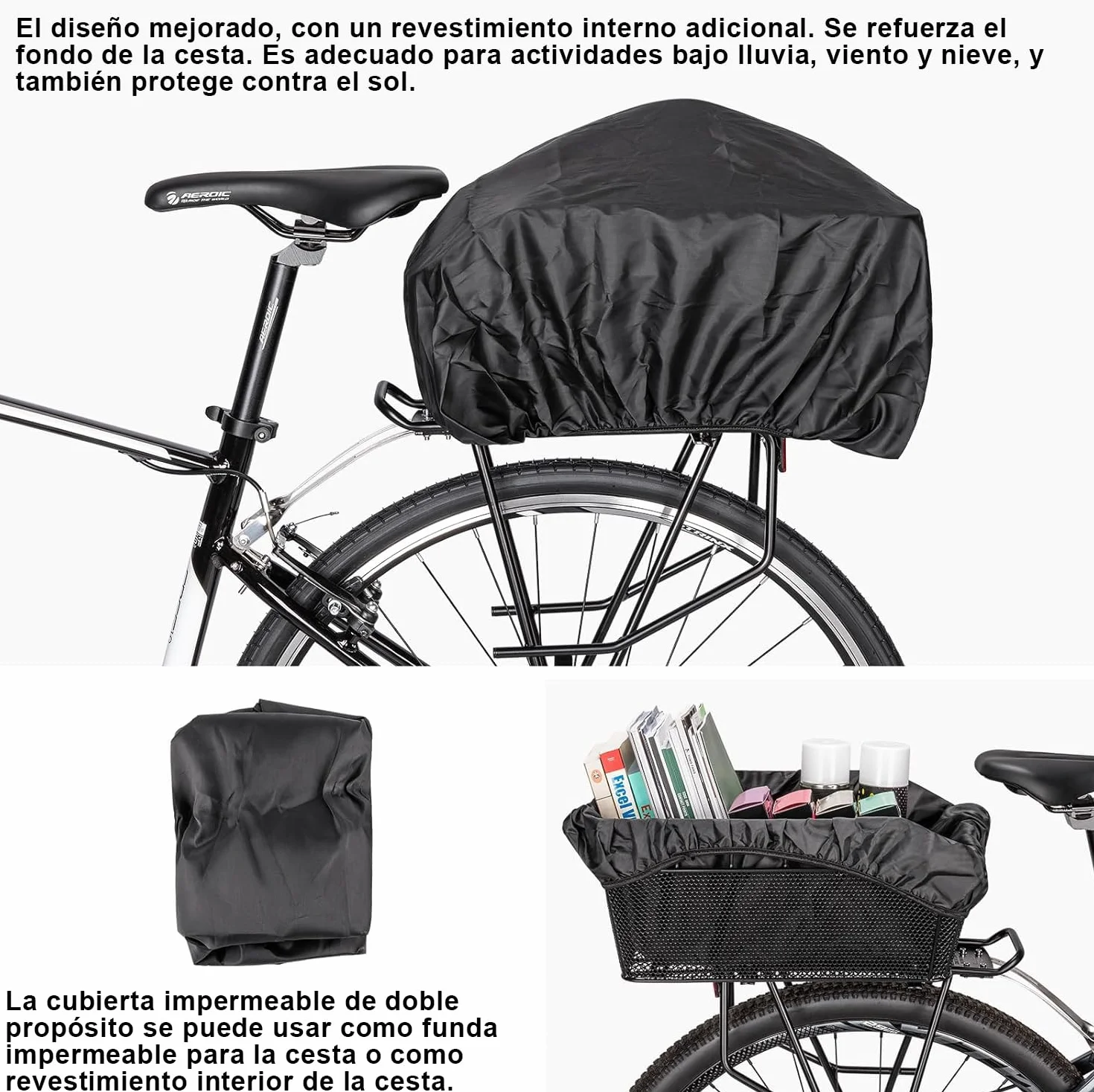 CXWXC Cesta de Bicicleta Trasera con Red de Carga y Forro Grueso para Bicicleta, Bolsa Gruesa para Bicicleta eléctrica