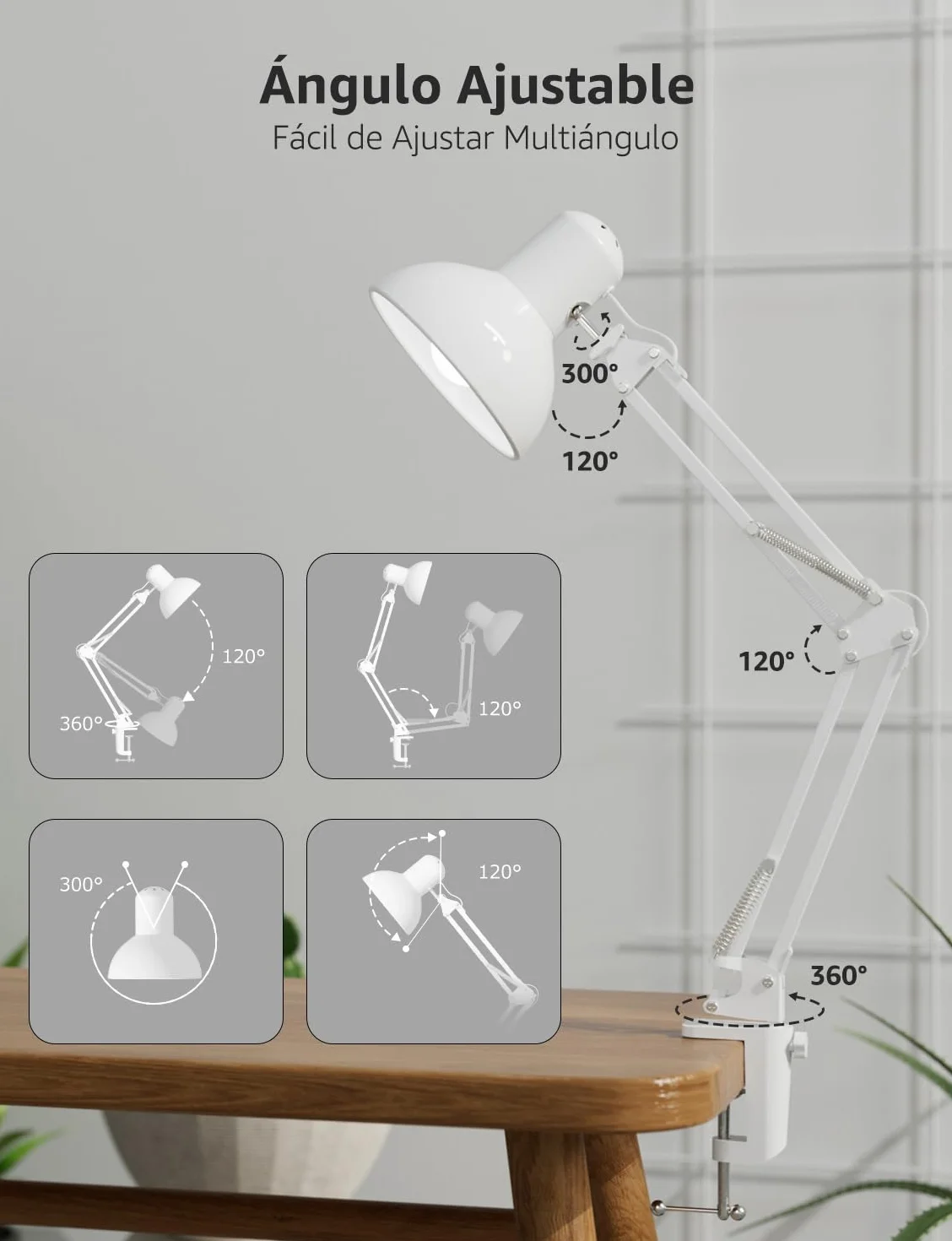 Lepro Lámpara Escritorio LED Industrial con Abrazadera Ajustable, Flexo LED Metal Vintage 40W, E27