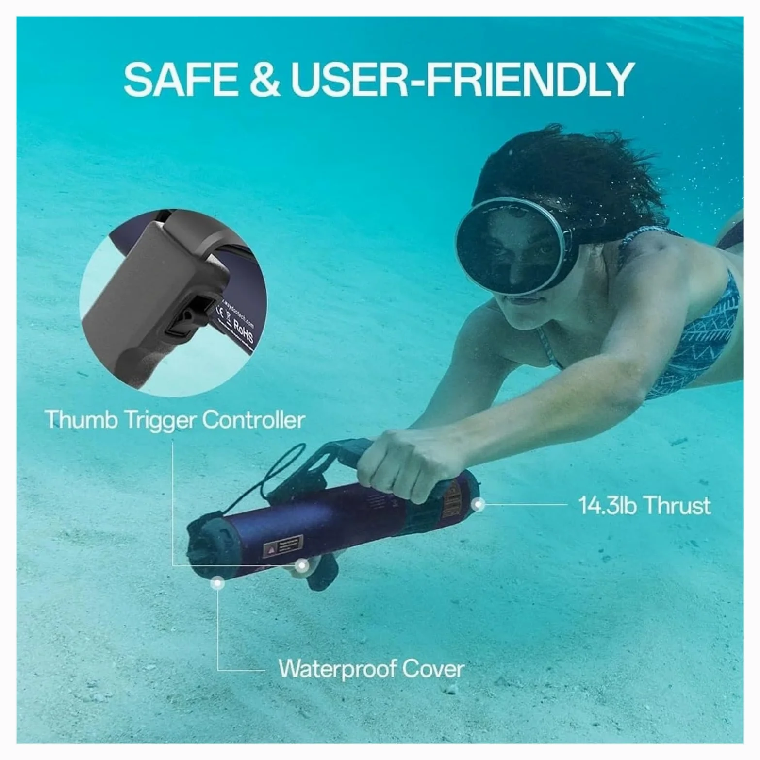 Scooter Submarino, Patinete Submarino Lite, Patinete de Buceo for Deportes acuáticos con asa extraíble for Adultos y niños, acuático Compacto portátil