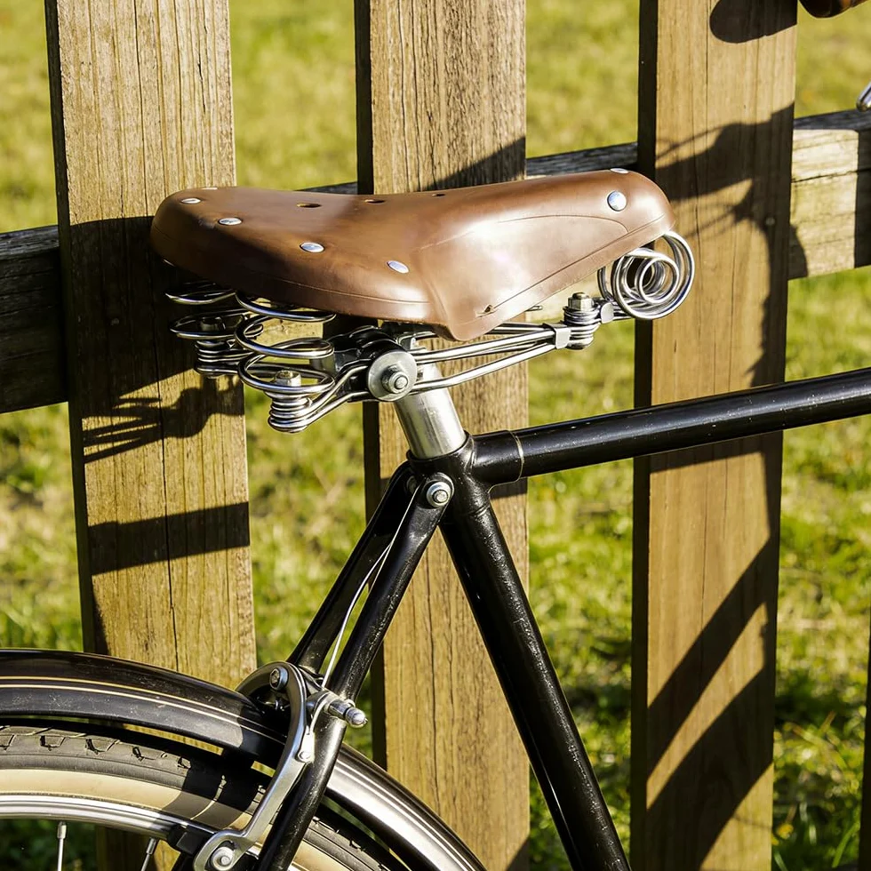 TentHome Sillín de Bicicleta Vintage de Cuero Sillín de Muelle Helicoidal para Hombres Mujeres, Café