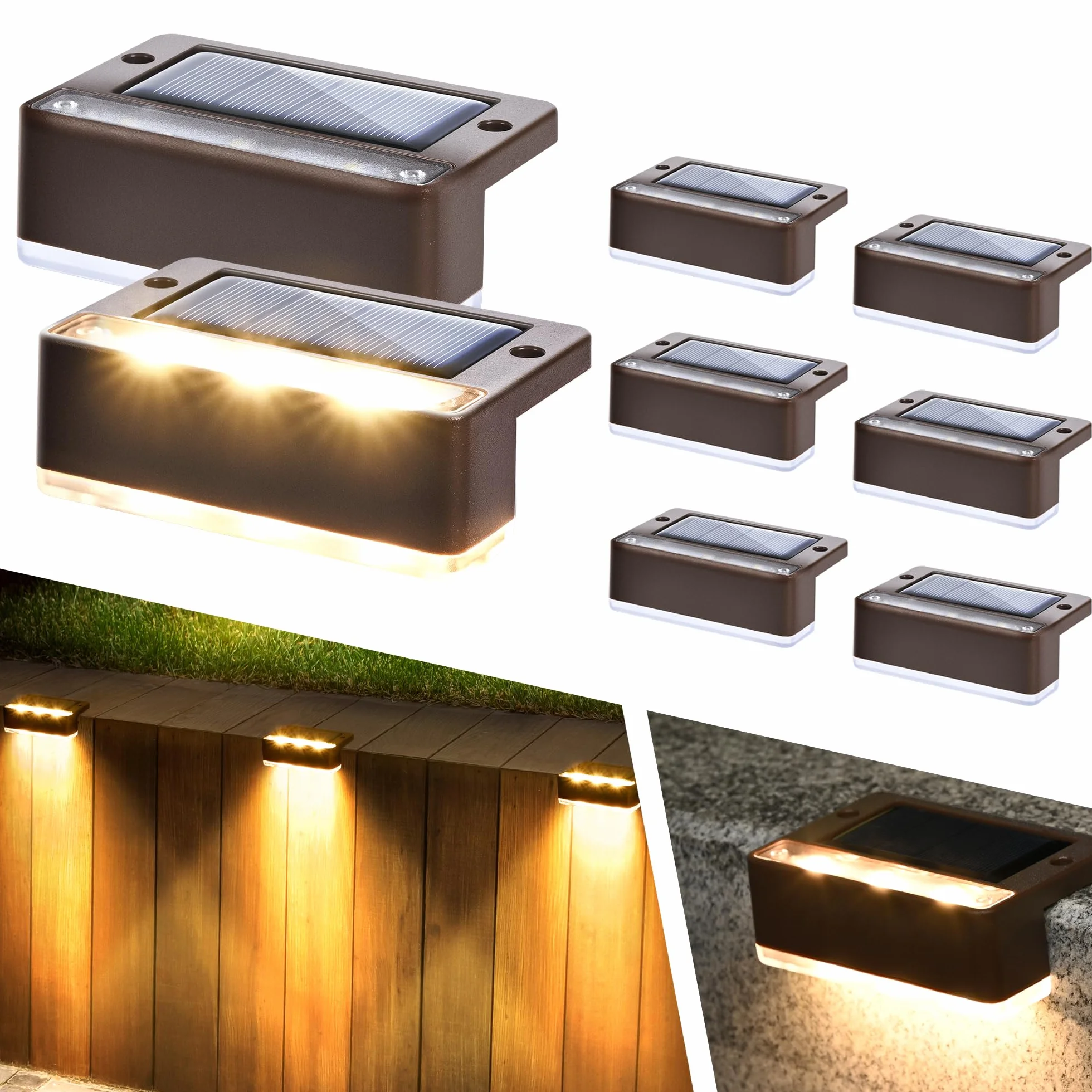 Solpex Luces Solares para Exterior LED 8 Piezas Luz Blanca Cálida Impermeable Escaleras Valla Patio Marrón