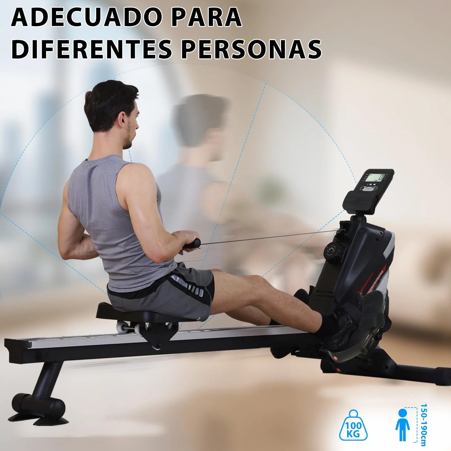 ISE Máquina De Remo para casa, Silenciosa, Máquina Remo Magnético, Remo Gimnasio En Casa con 8 Niveles de Resistencia, Fuerza de Tracción máx de 15KG, Remo Maquina Ejercicios En Casa