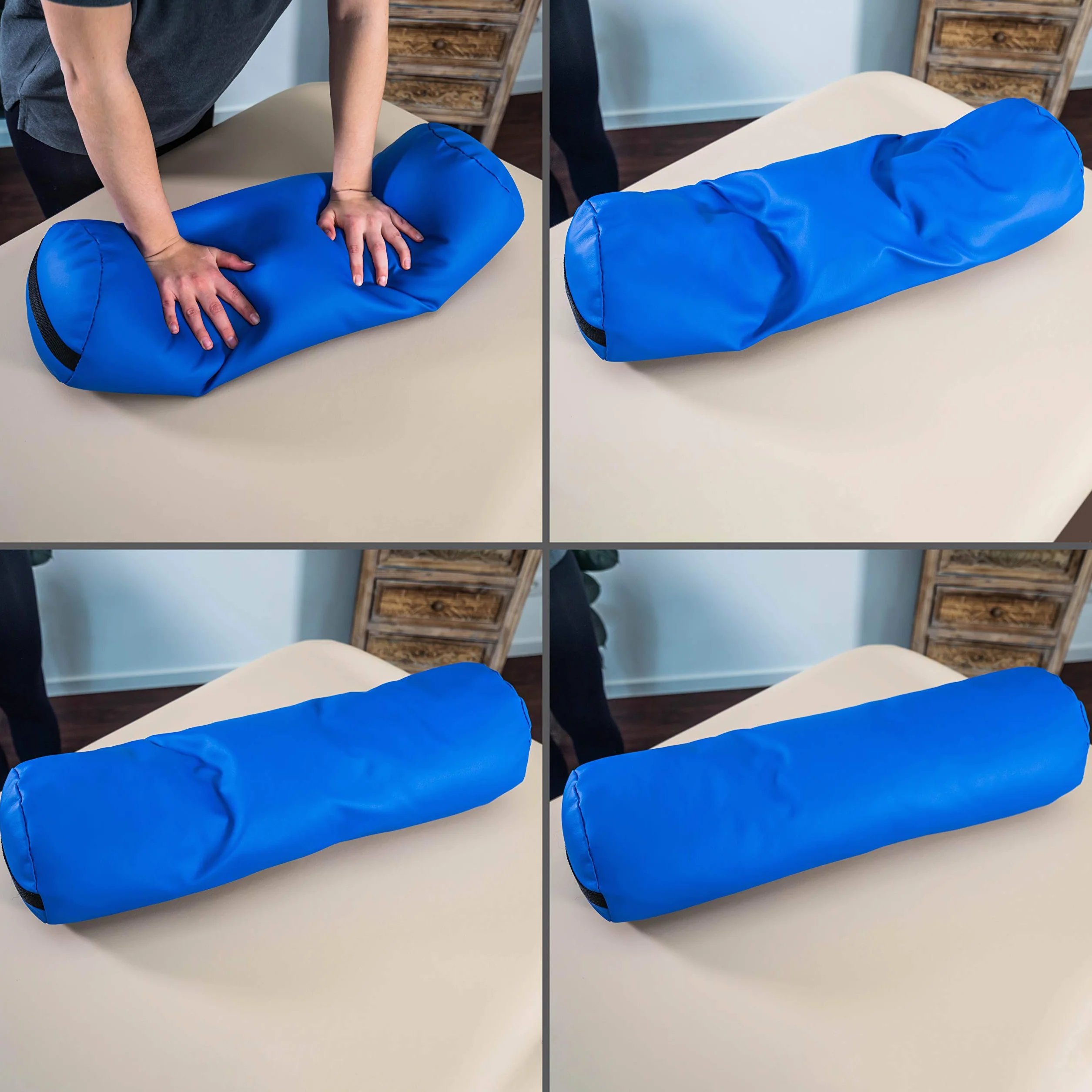 Zen – Cojin rulo Blando para camillas de Masaje y de Fisioterapia 20x20x66 cm - Cojin cilindrico para Cuello y Rodillas - Almohada cilindrica de Espuma con Funda de Cuero sintético PU Azul Real