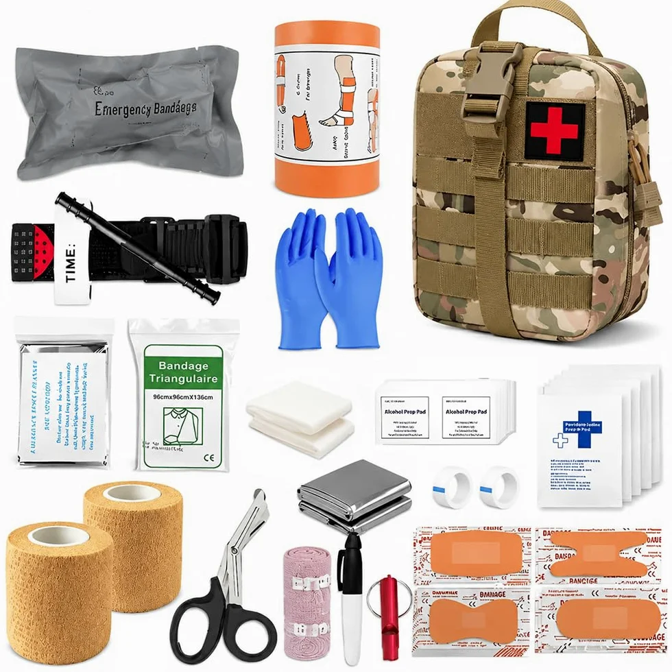 Botiquin de Primeros Auxilios Militar, 61 Piezas Kit Primeros Auxilios Militar, First Aid Kit para El Hogar, El Automóvil, La Escuela, Acampar Al Aire Libre