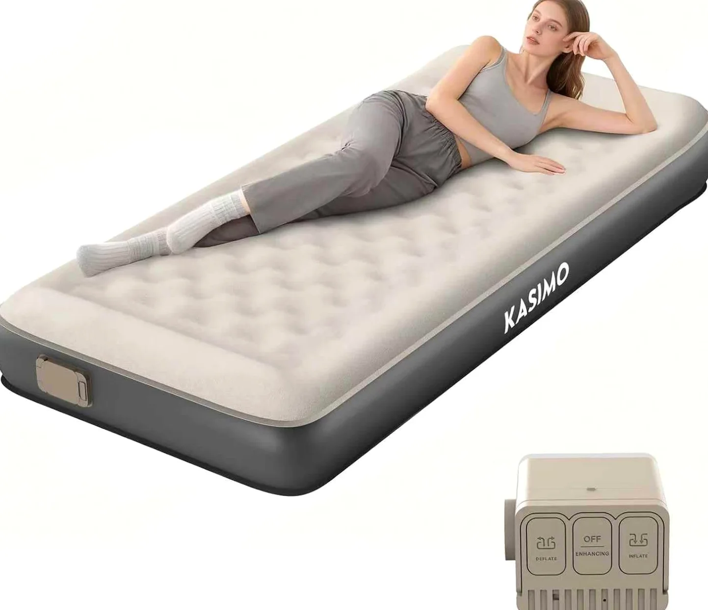 KASIMO Colchón de aire con bomba integrada, inflable TPU con almohada, para camping viajes casa de invitados individual