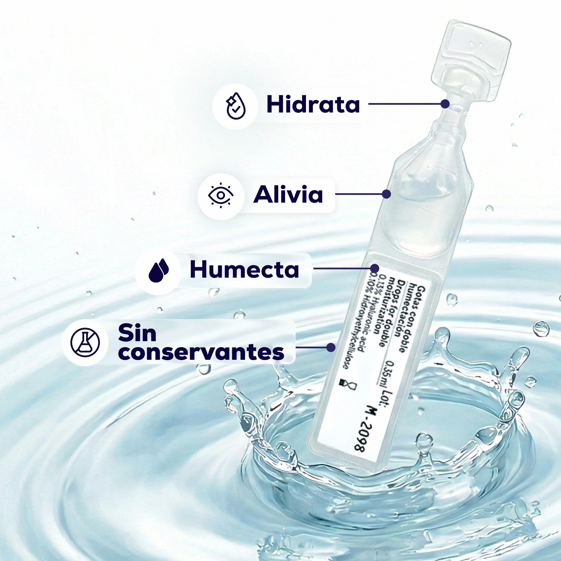 Gotas Ojos Secos Monodosis con Ácido Hialurónico e Hidroxietilcelulosa, 20 Viales 0,35 ml