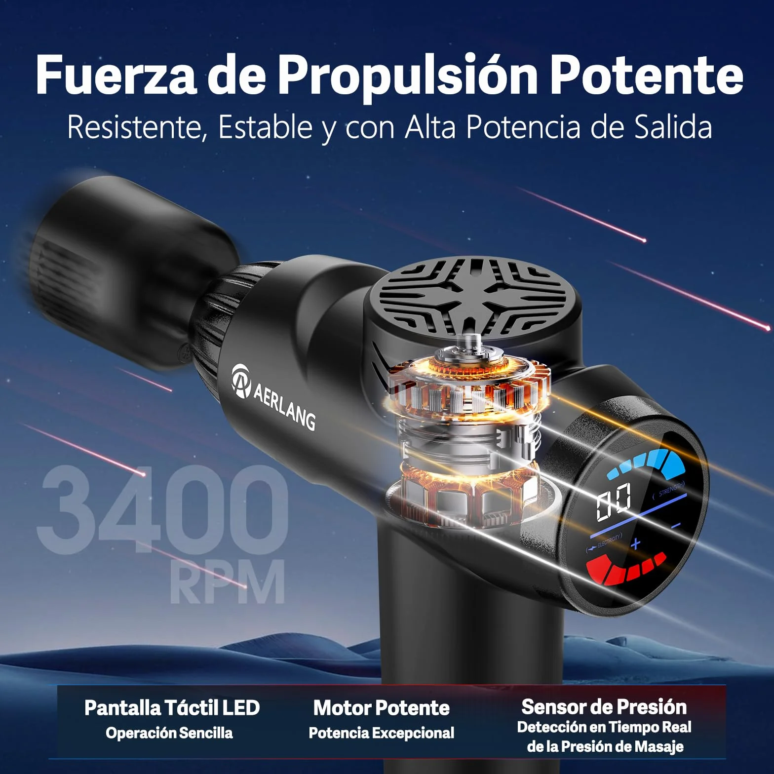 AERLANG Pistola de Masaje Muscular con Frío y Calor, Masajeador de Tejido Profundo, 7 Cabezales