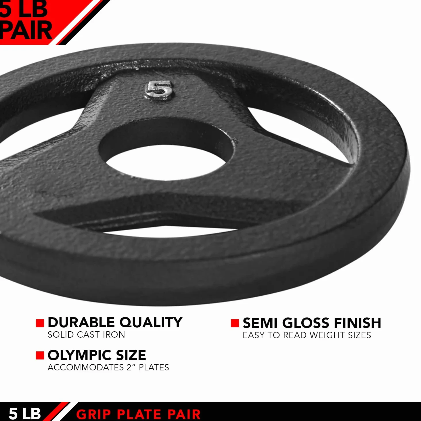 JFIT Olympic - Placa de agarre de hierro fundido de 2 pulgadas o placas de goma de 2 pulgadas para barra, individual o par, 6 pesos disponibles (2.5 libras a 45 libras) para entrenamiento de fuerza,