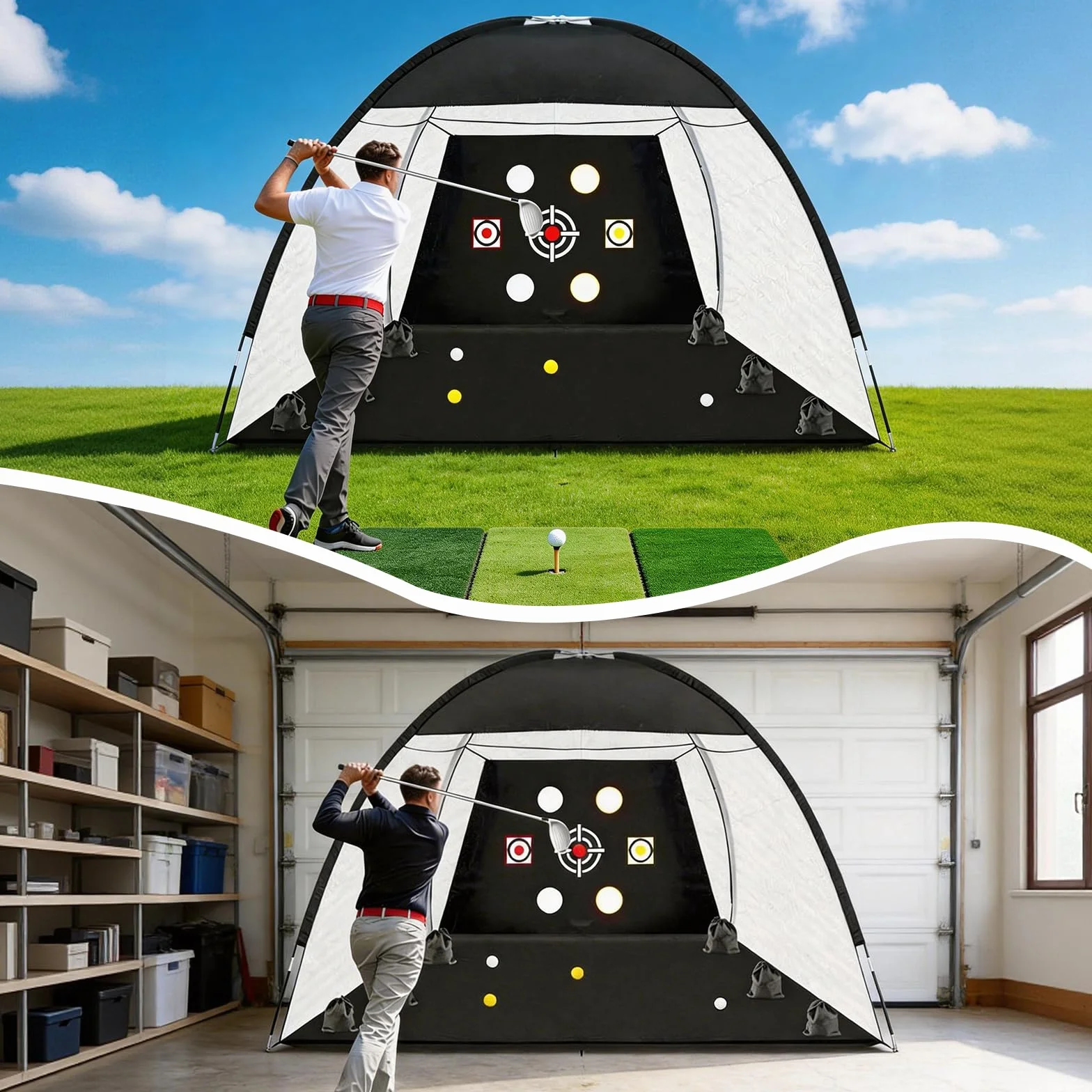 Red de Práctica de Golf, 300 x 200 cm Red de Práctica de Swing de para Interiores y Exteriores con Esterilla de Césped Pelotas de Golf Tees Saco de Arena Ganchos Mostrador y Bolsa de Transporte