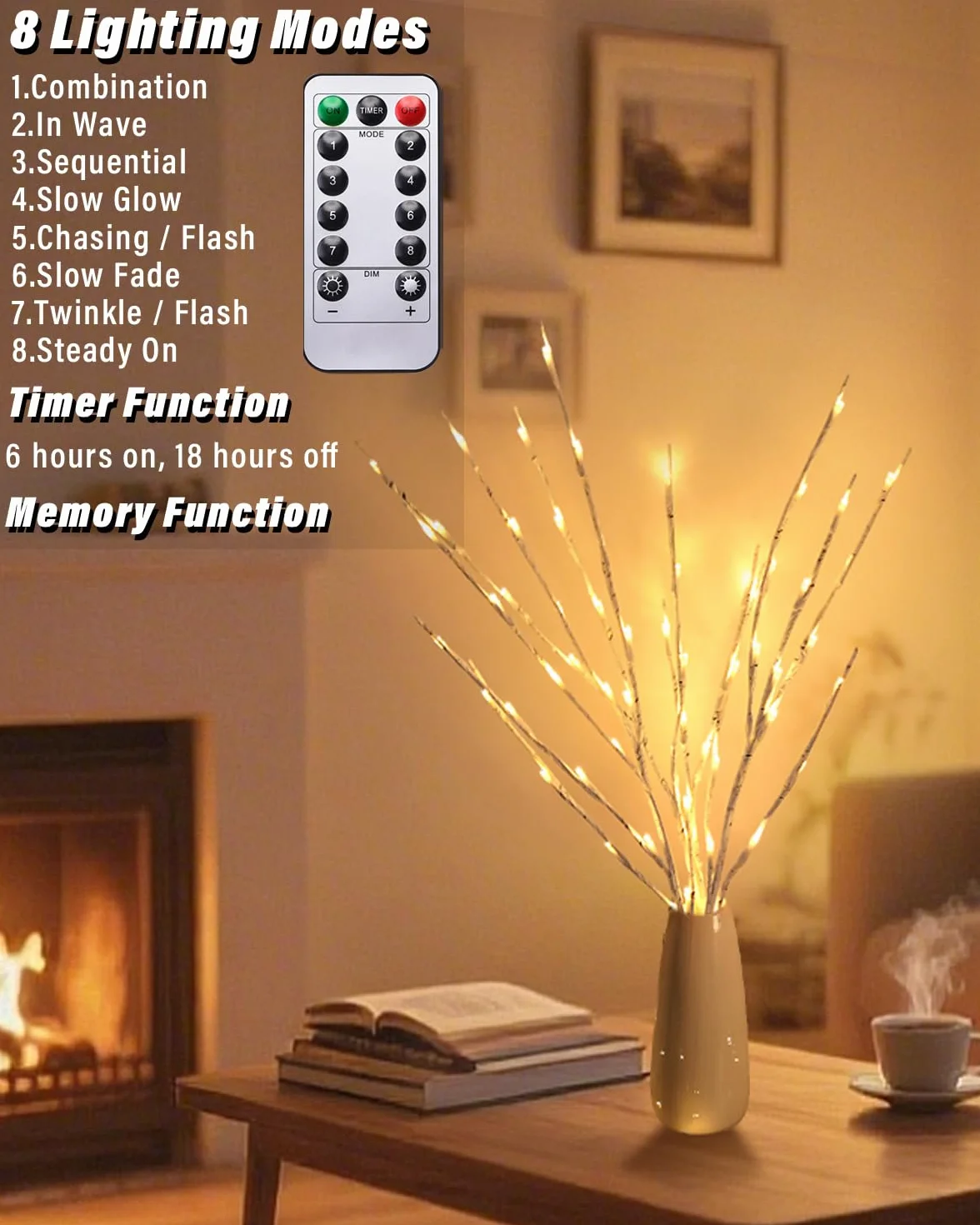 Kinamy Juego de 3 Ramas de Luz LED 60 LED 8 Modos Luces Arbol Navidad Control Remoto Temporizador