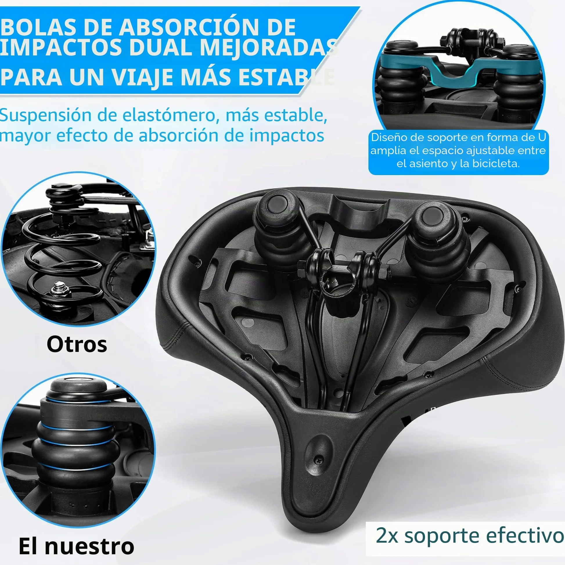 CDYWD Sillín de bicicleta de gran tamaño para hombre y mujer, cómodo, suave, extra ancho, acolchado, cómodo sillín de bicicleta, bicicleta de ejercicio, bicicleta estática