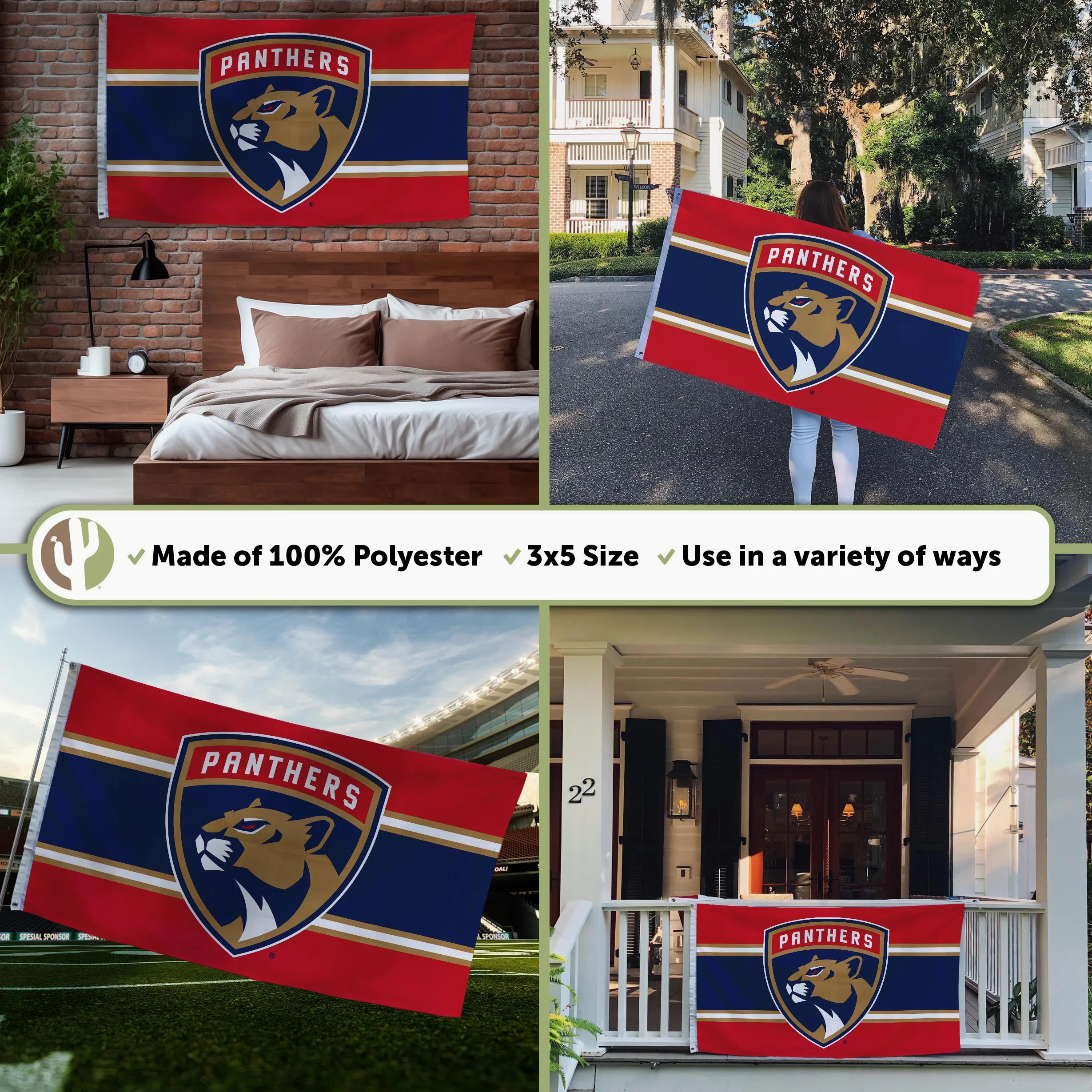 Bandera de Florida Panthers NHL 100% poliéster para interiores y exteriores, 3 x 5 pies, banderas del equipo de la Liga Nacional de Hockey (bandera A)