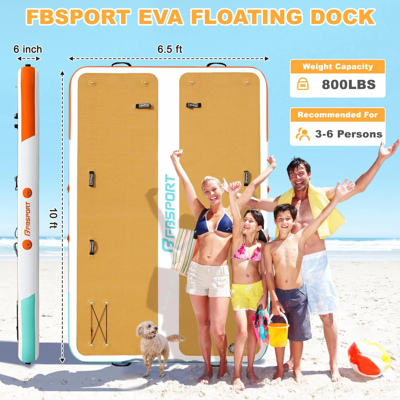 FBSPORT Muelle flotante inflable, plataforma de natación inflable de 10 pies para lago, alfombrilla flotante de agua inflable con superficie de EVA antideslizante, isla flotante para piscina, playa,
