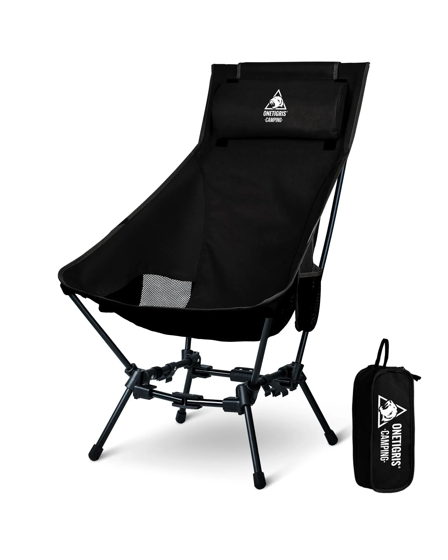 OneTigris Dragonhide - Silla de camping con diseño de almohada, cómoda silla plegable con asiento ampliado, capacidad de 275 libras