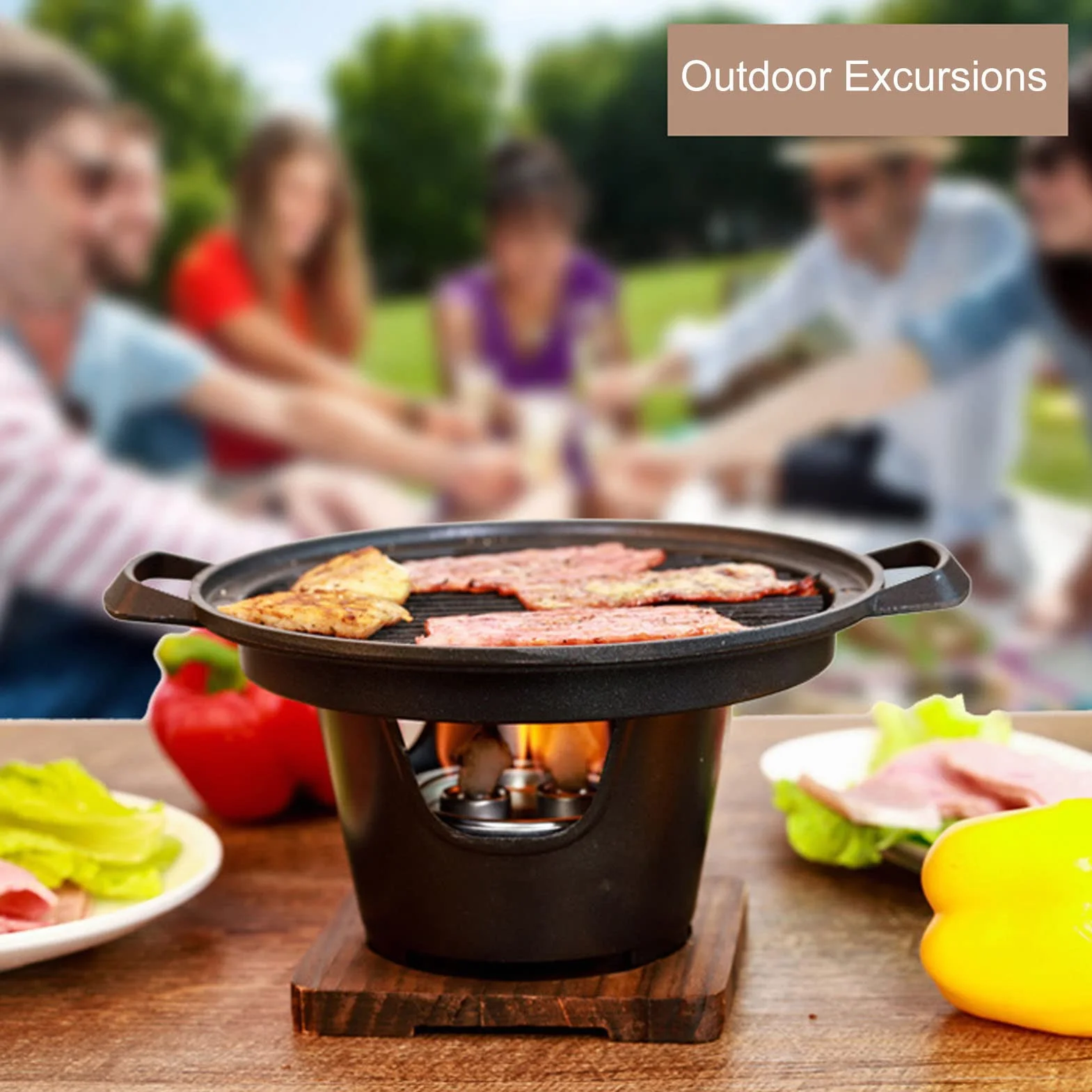 Parrilla portátil de carbón para interiores sin humo, barbacoa de mesa para picnic en casa y camping, equipo compacto de cocina al aire libre