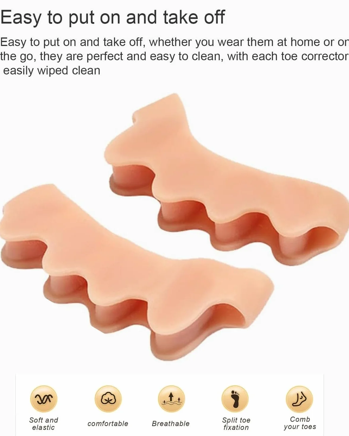 Separadores de Dedos de Los Pies Unisex para Yoga, Corrección de Juanetes y Dedos Superpuestos (2 Pares, Beige)