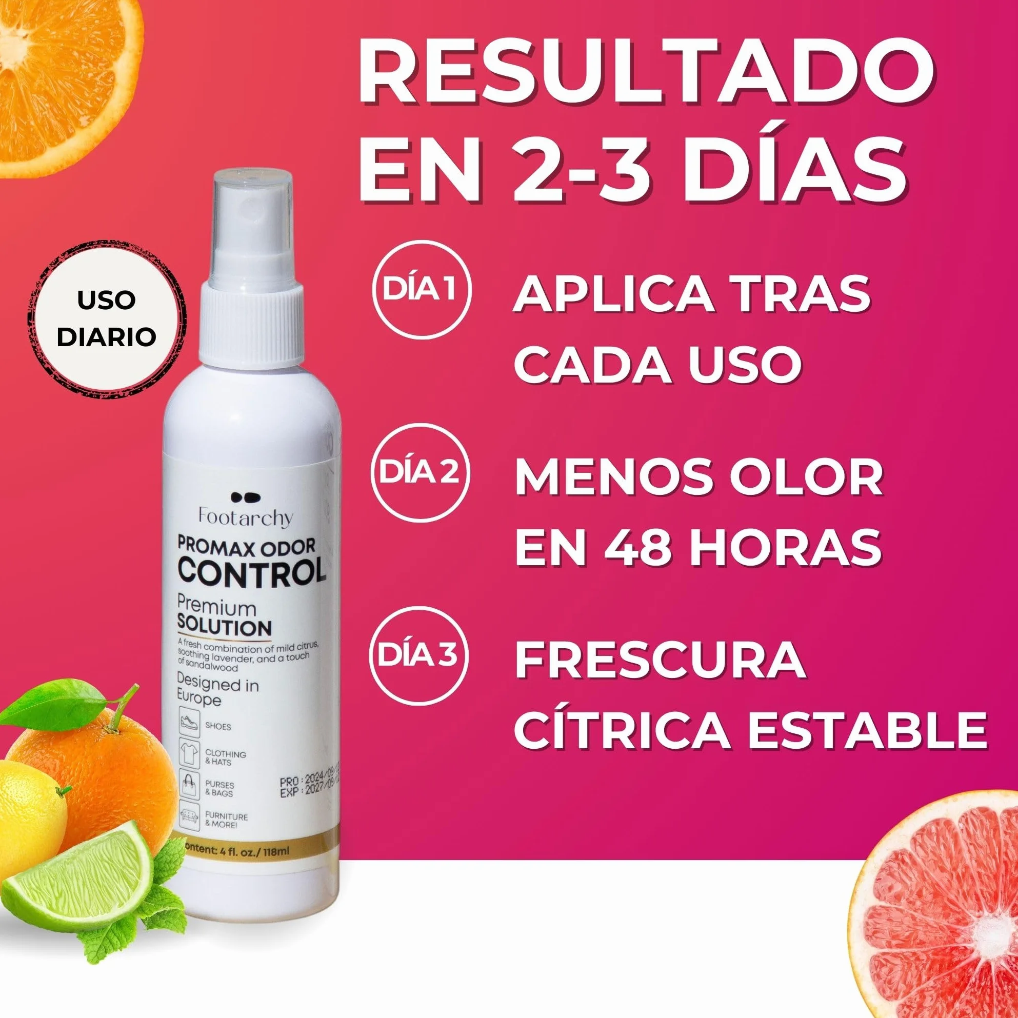 Spray Ambientador Desodorante Suave para Zapatos Aroma Cítrico Secado Rápido