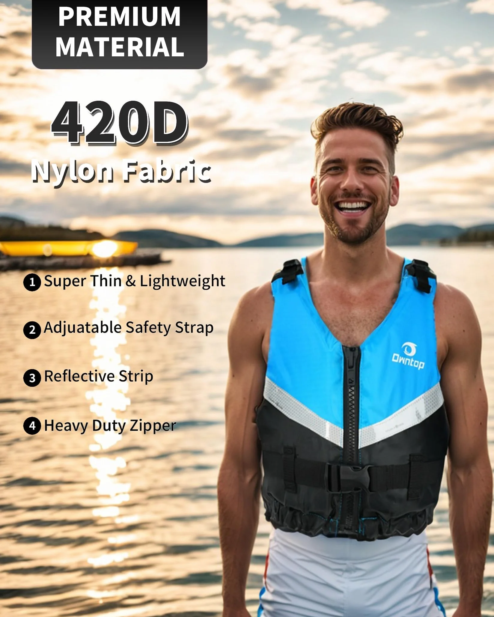 Owntop Ayuda a la Flotabilidad para Adultos, Chaleco de Natación Ligero, Chaleco de Flotabilidad Ajustable con Correa de Entrepiema para Kayak, Pesca y Paddle Surf