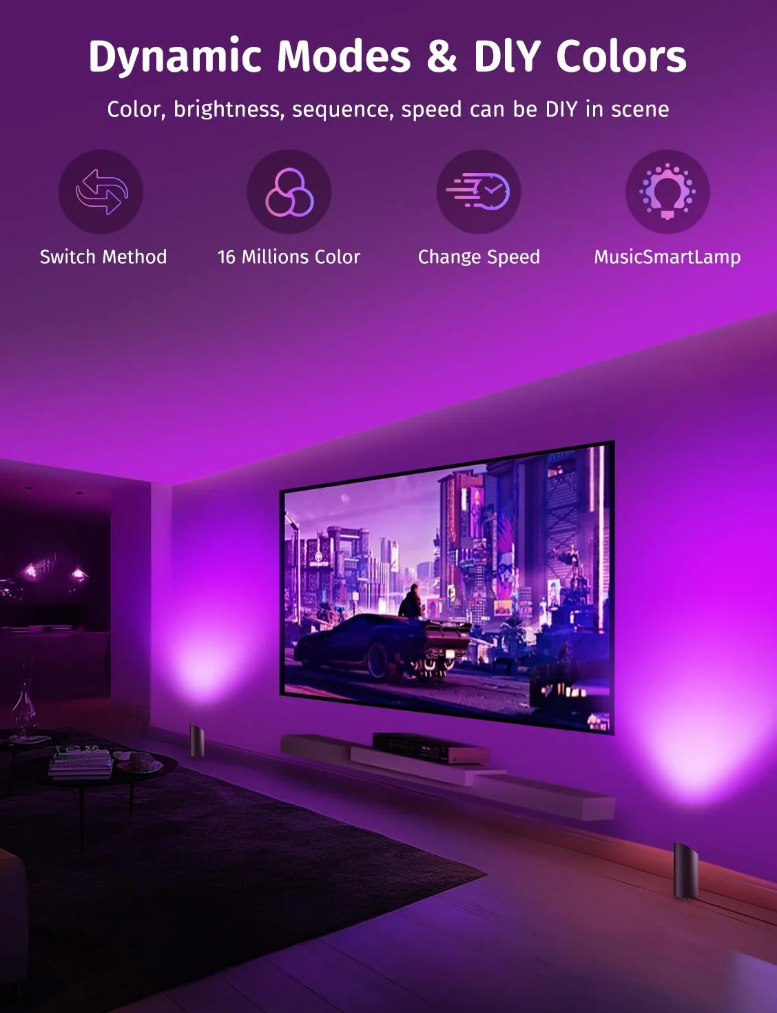 GeyouLux 5W RGBW LED Uplight Spot Regulable, Lampara Pie LED para Salon con Mando a Distancia, Control por App, Temporizador, Modo Musica, Negro 2 Piezas