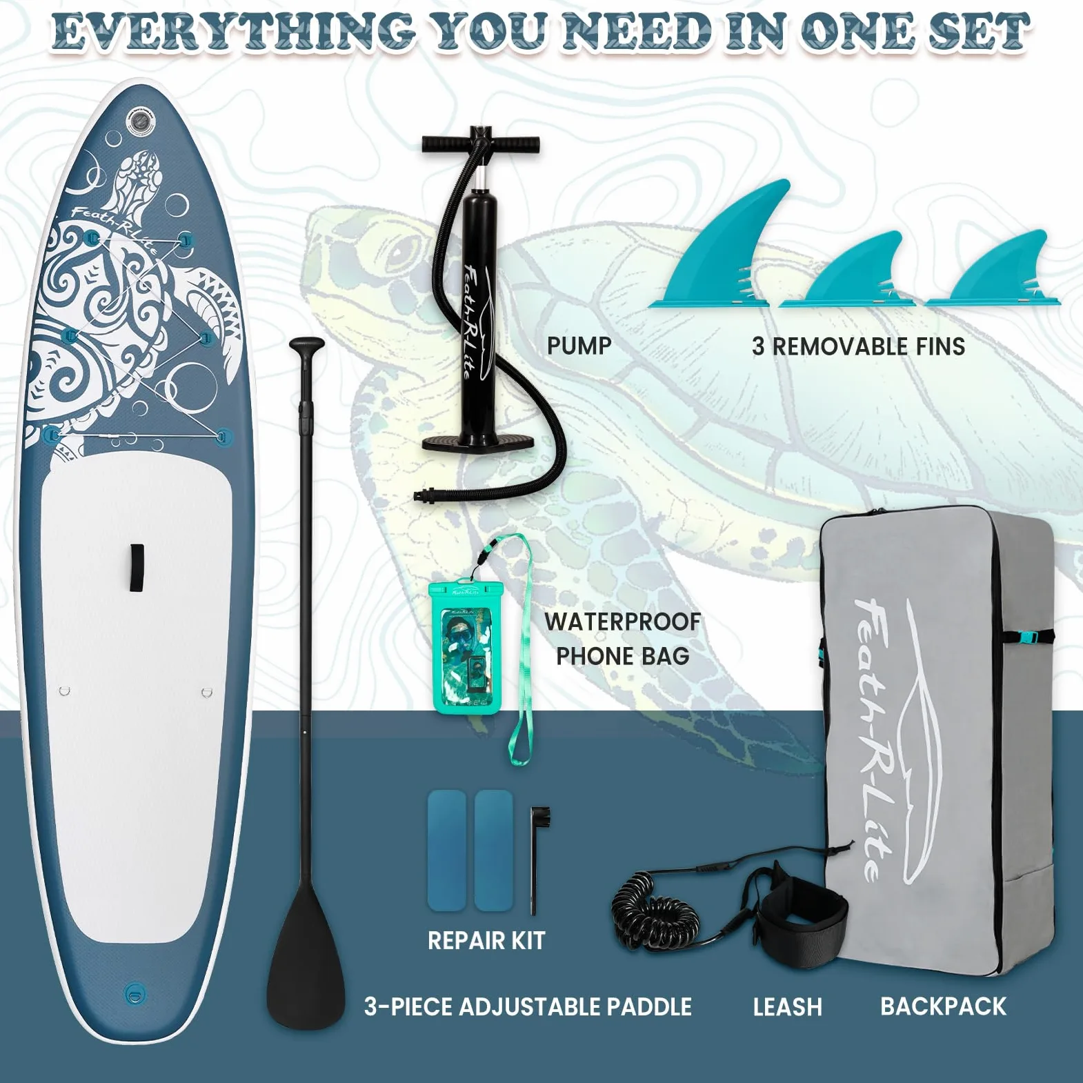 FEATH-R-LITE Inflatable Stand Up Paddle Board Ultra-Light Paddleboards - Sup Accessories Adjustable Paddle, Pump, Backpack, Leash, Fins for All Skill Levels
