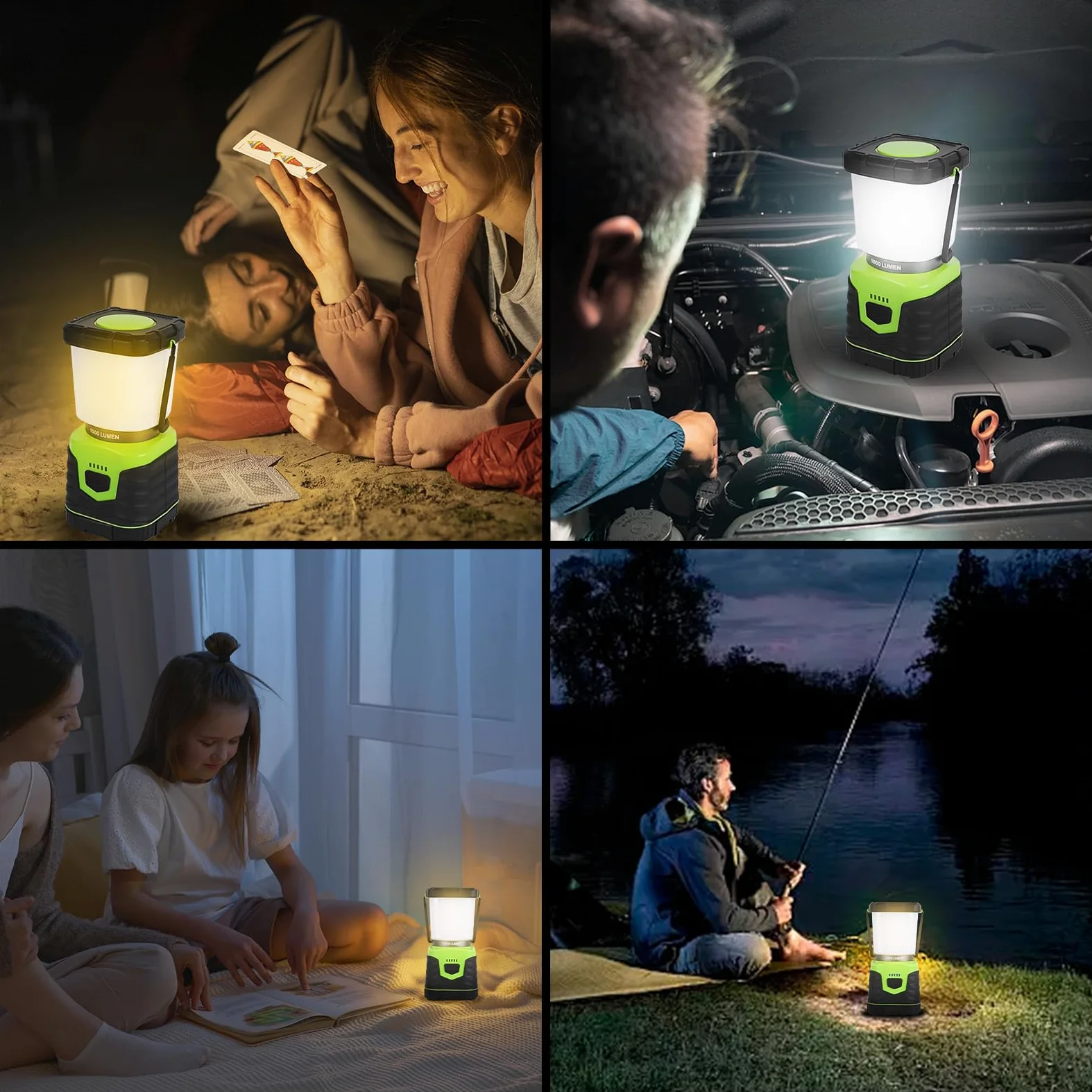 Linterna LED de camping, 1000 lúmenes, 4 modos de luz, funciona con pilas, IPX4 impermeable, linterna de emergencia regulable con indicador de batería para acampar al aire libre, senderismo