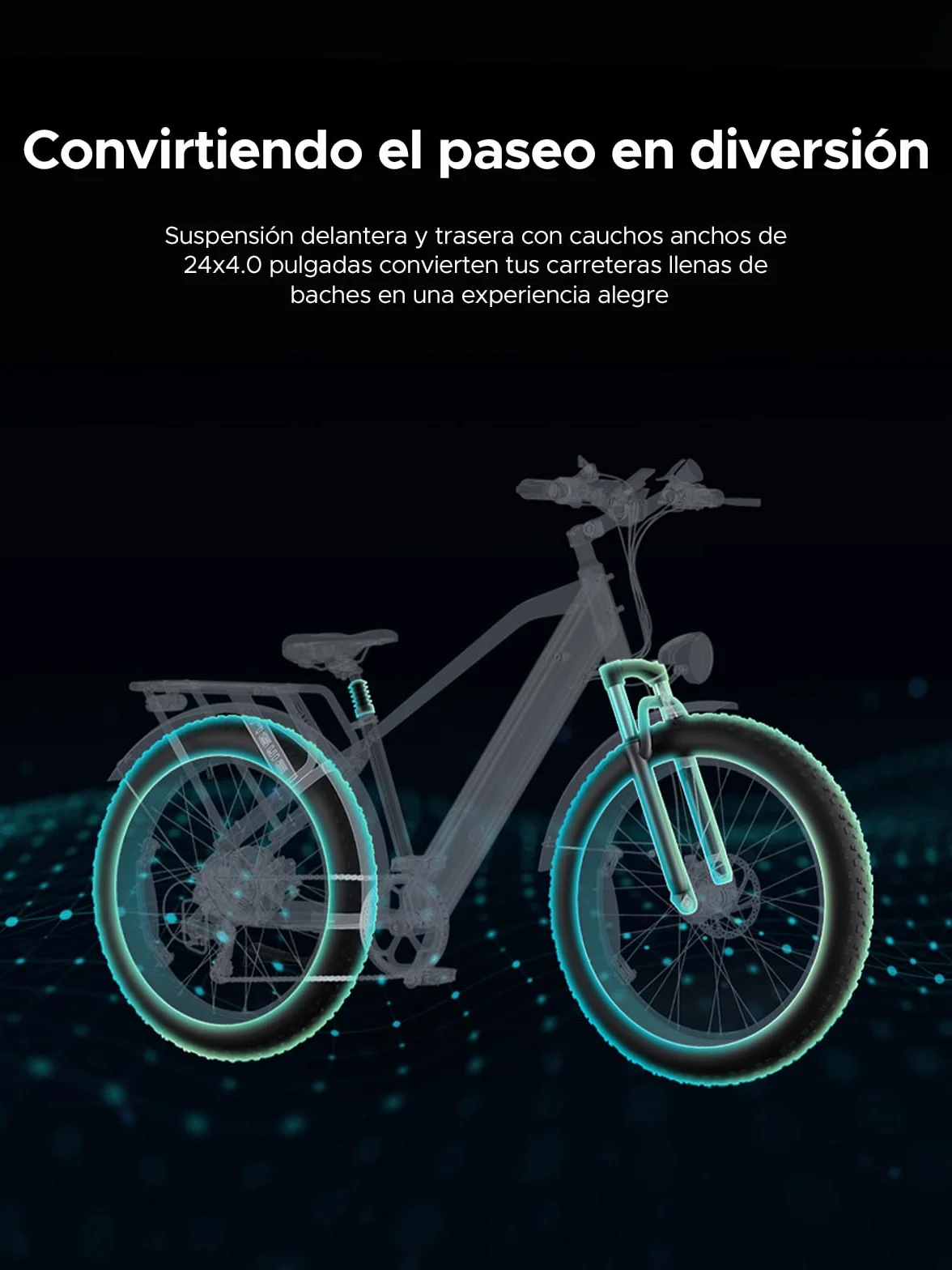 ENGWE E26 Bicicleta Eléctrica para Adultos, 26"x4.0" Fat Tire, Bicicleta de Montaña Eléctrica de 250W, Batería de 48V 16Ah, Alcance de hasta 140KM, 7 velocidades, Suspensión Dual MTB