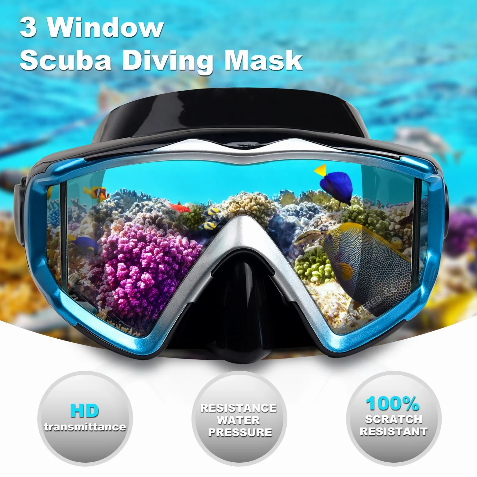 Máscara de buceo Pano 3 para adultos, máscara de esnórquel de vidrio templado, antiempañamiento, sin fugas, con cubierta de nariz, equipo de esnórquel para esnórquel, buceo libre, natación