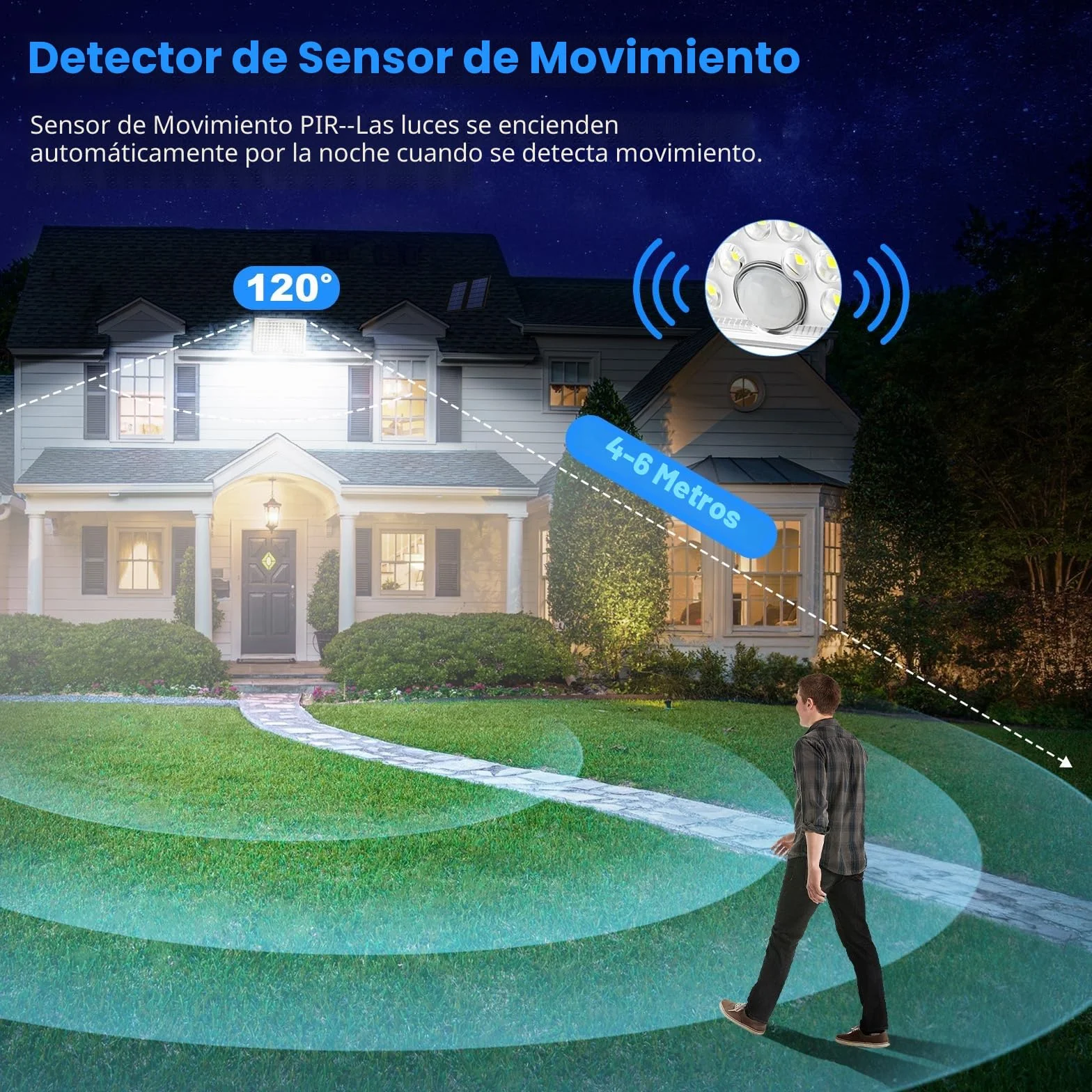 Realky Lampara Solar Exterior 113 LEDs 2000mAh 4 Modos Sensor Movimiento Foco LED Jardin Cable 5m