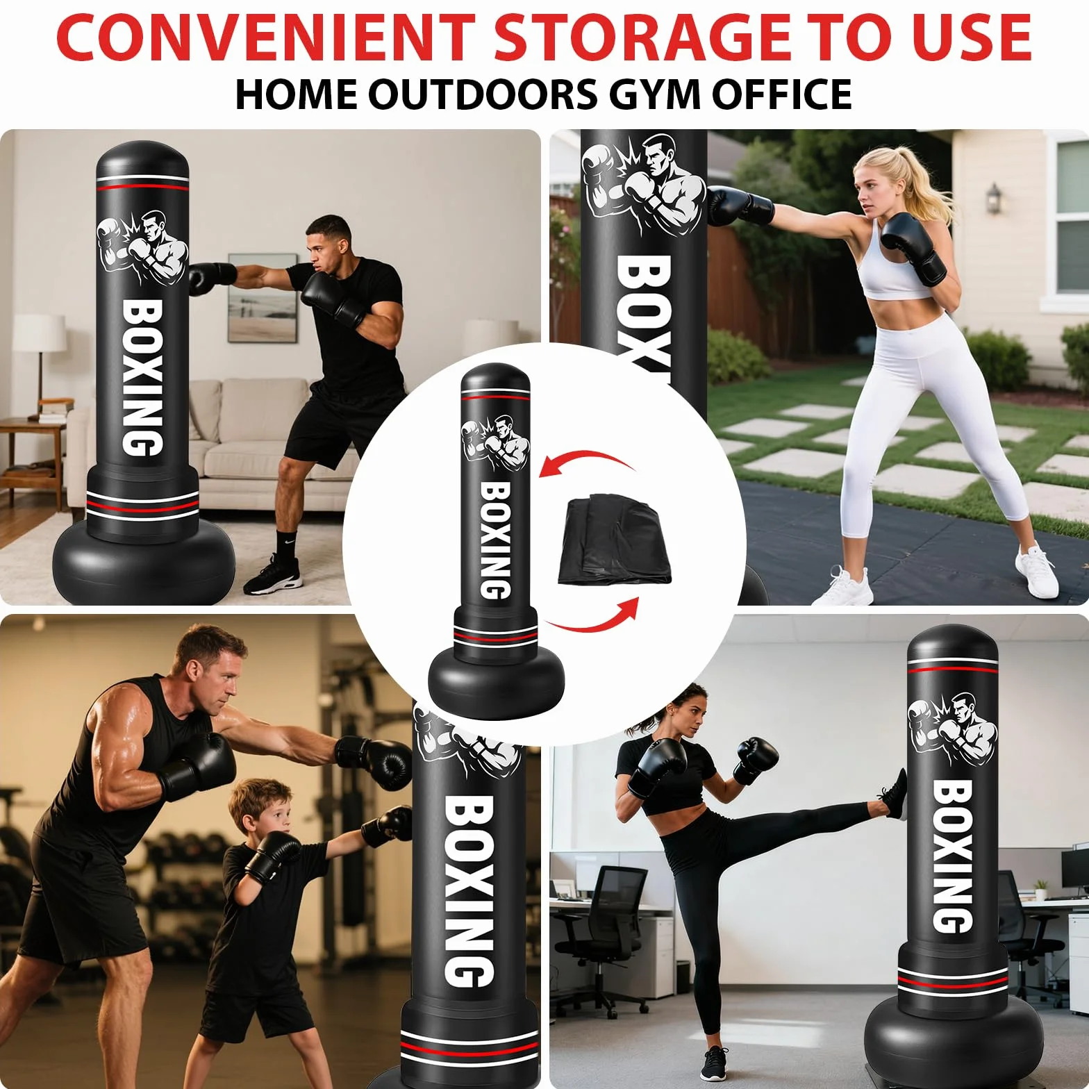 Saco de Boxeo Adultos, 190cm Sacos de Boxeo de Pie on Guantes y Bomba de Aire, Punching Ball Inflable Entrenamiento para Karate, Kickboxing, PVC Fitness Boxeo Regalo Ideal