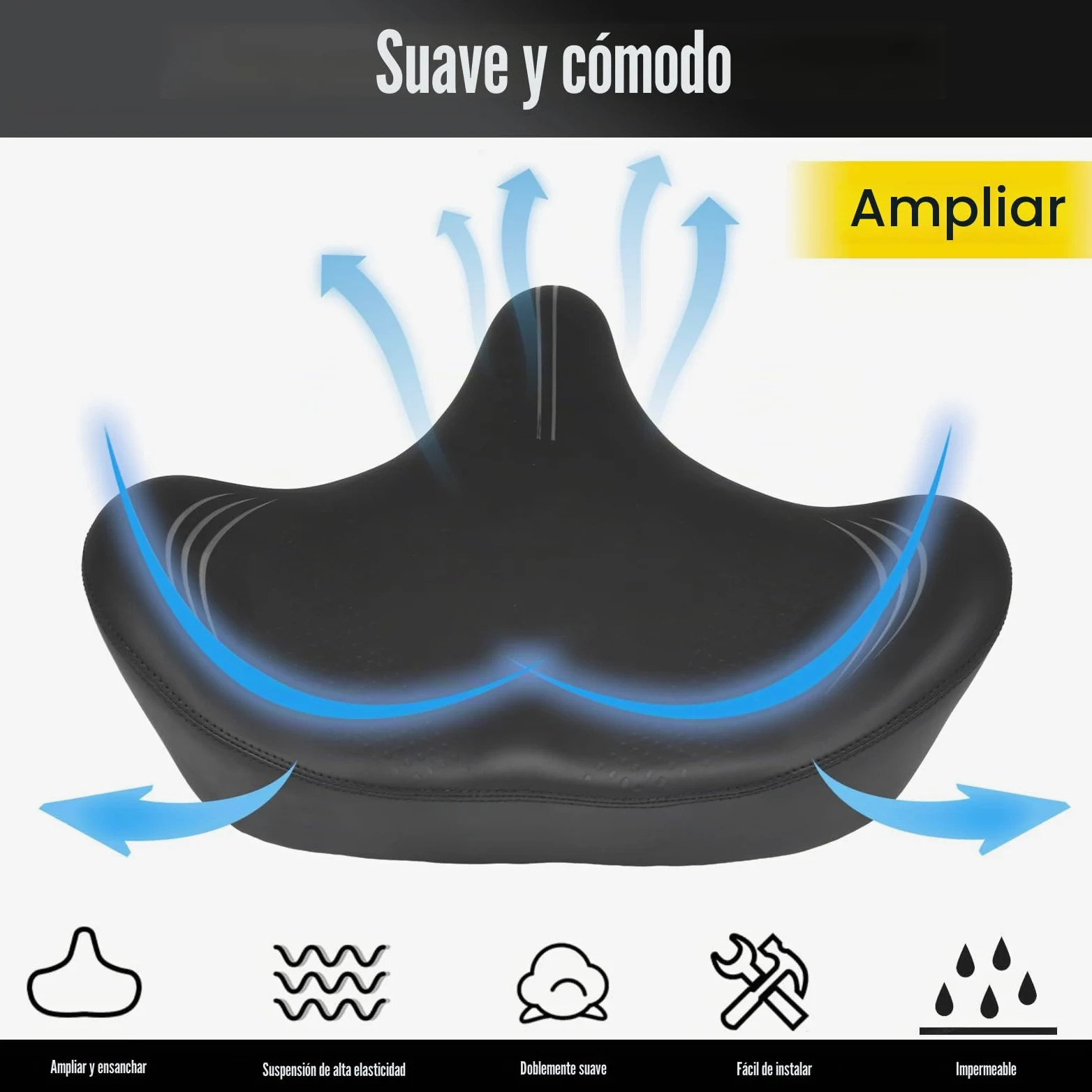 Asiento de bicicleta grande y ancho – Reemplazo de sillín de bicicleta, comodidad para Peloton, bicicleta eléctrica estacionaria de ejercicio, bicicletas de carretera de montaña para hombres y