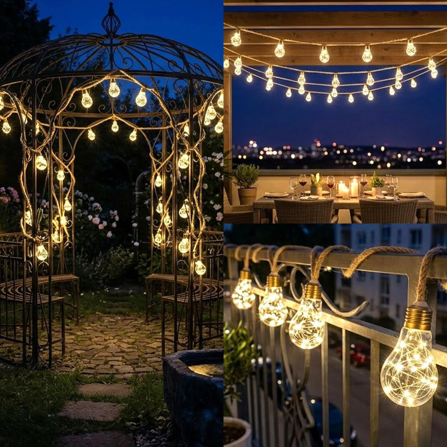 Guirnaldas Luces Exterior Solar 8M 16 Bombillas Plástico Irrompible 8 Modos IP65 Impermeable Blanco Cálido
