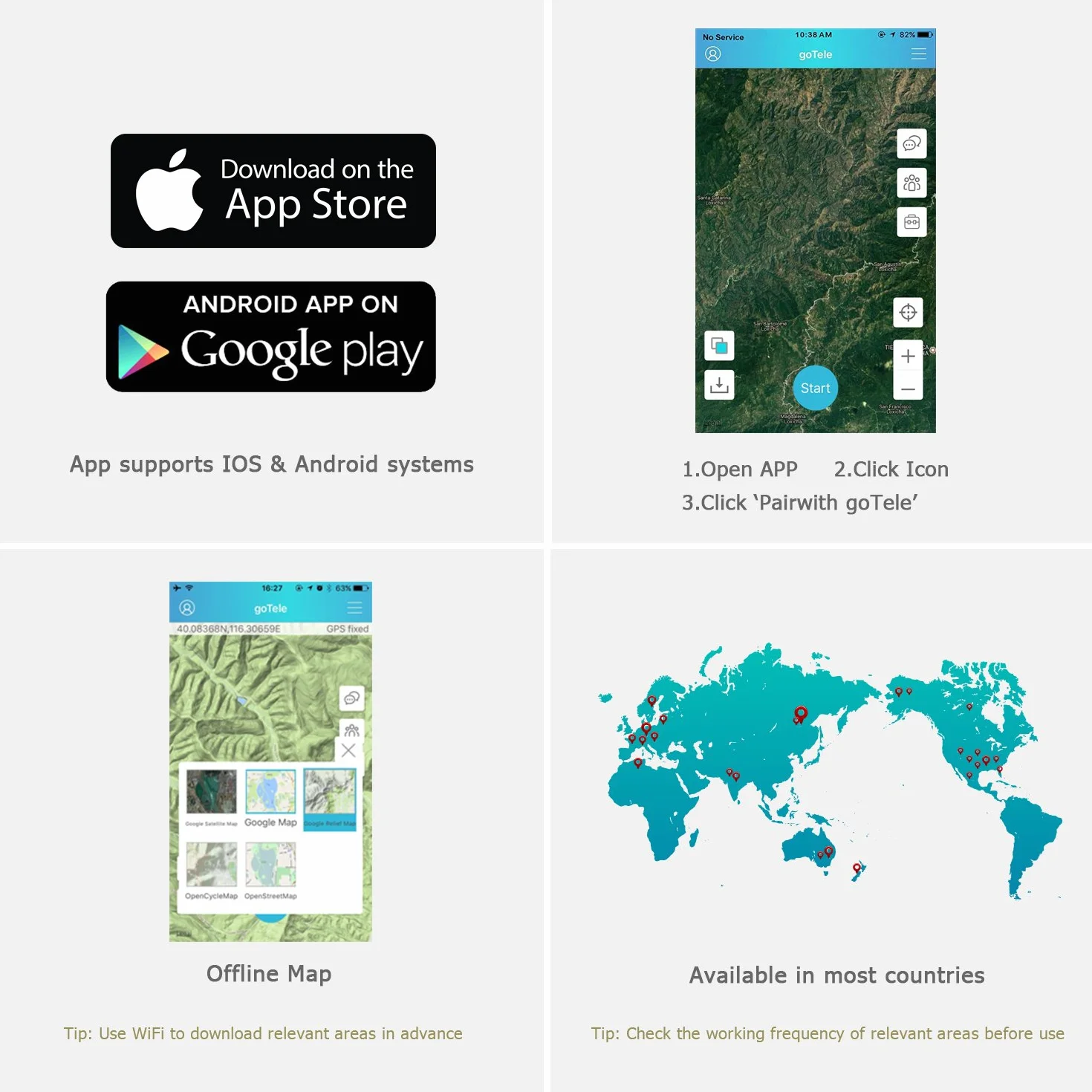 goTele Off-Grid al Aire Libre Tiempo Real GPS Seguimiento Faro, Texto y Seguimiento de ubicación en su teléfono sin Servicio de Red