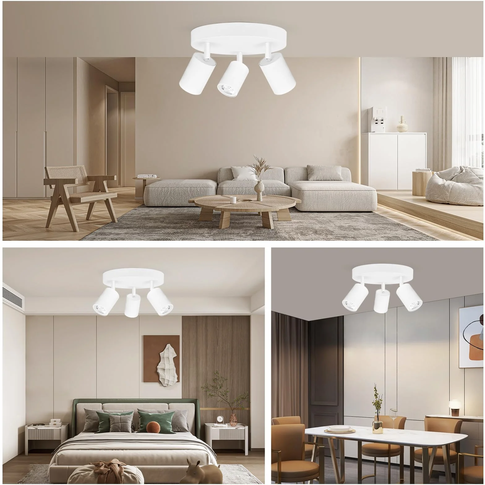 GeyouLux Lámpara de Techo Blanco 3 Focos LED Ajustables Giratorios GU10 Plafón Redondo para Salón Dormitorio