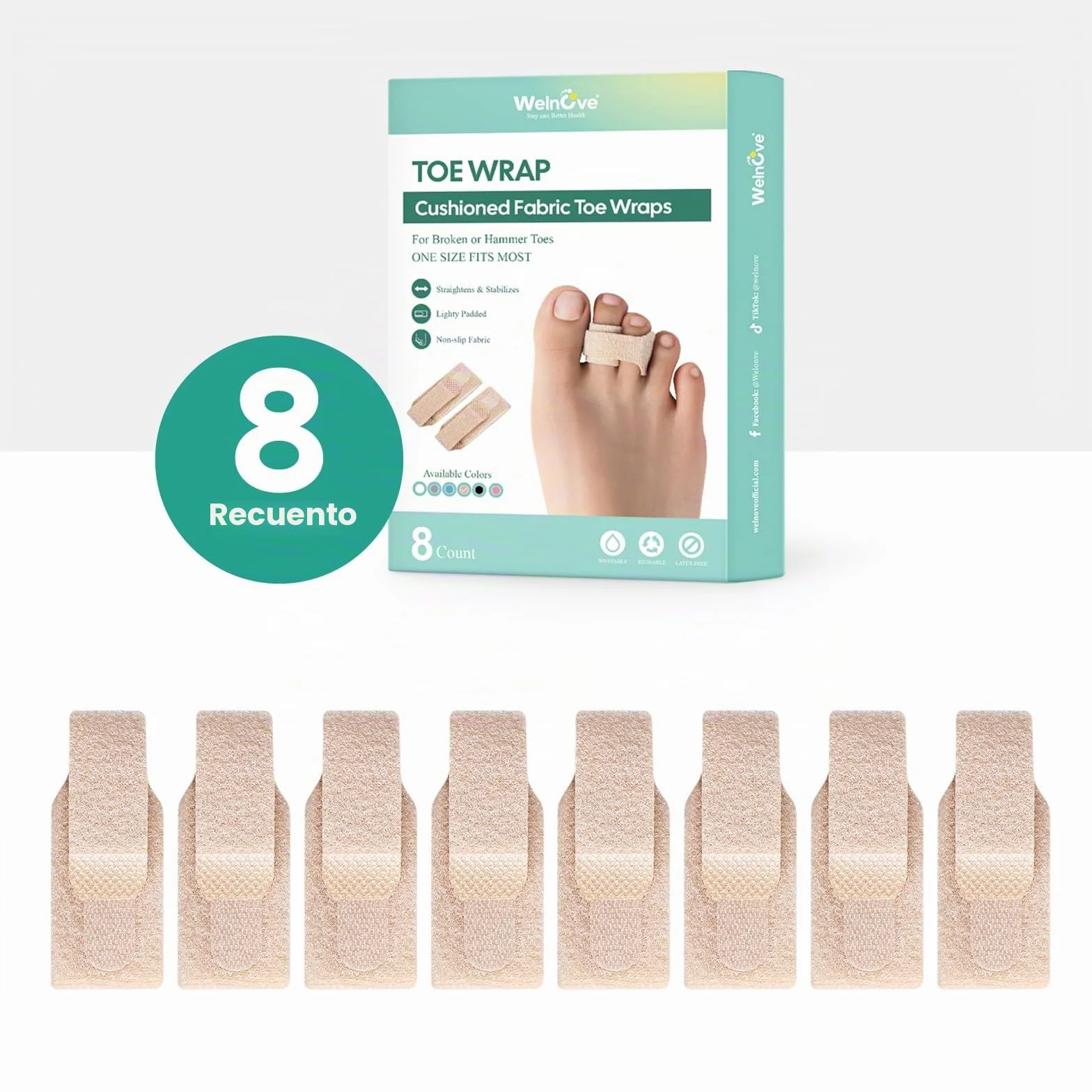 Corrector de dedos en martillo - Paquete de 8 férulas acolchadas para dedos de los pies
