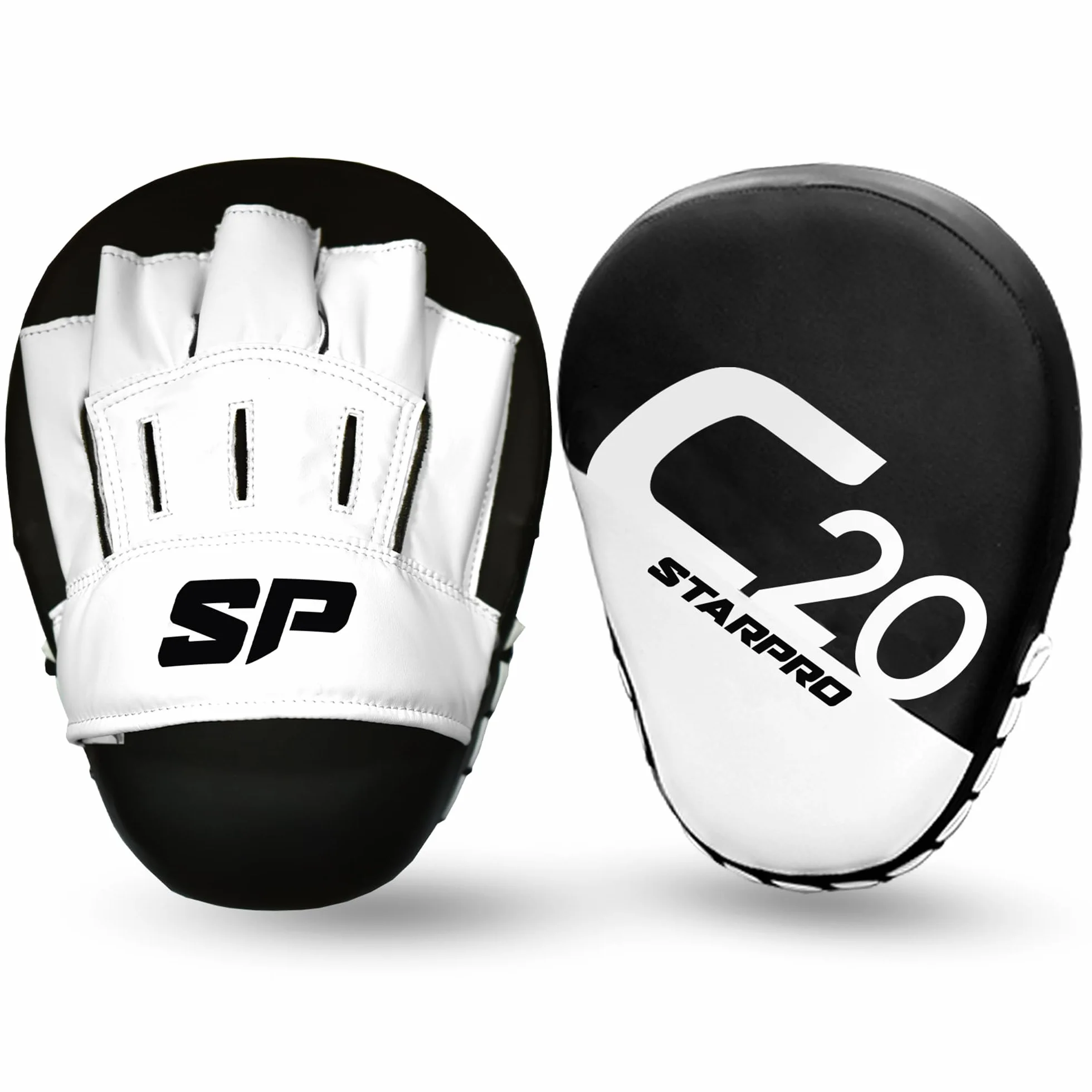 Starpro C20 Manoplas Boxeo Cuero sintético Almohadillas Entrenamiento Boxeo Muay Thai MMA Kick Boxing Negro Blanco