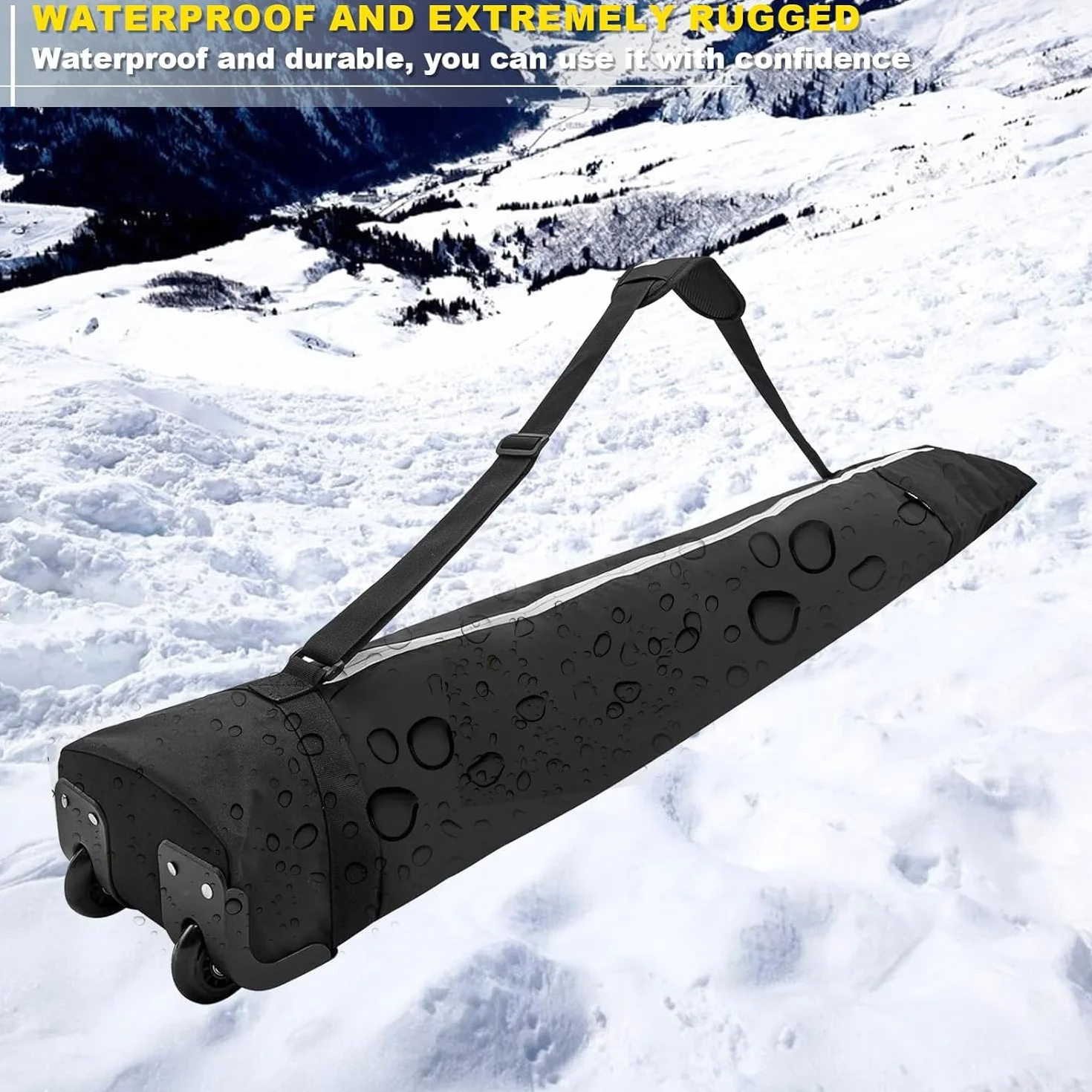 Bolsa de snowboard con ruedas, bolsa de almacenamiento impermeable para equipo de esquí, longitud ajustable bolsa de esquí (63-79 pulgadas), bolsa de esquí plegable para tabla, botas, ropa