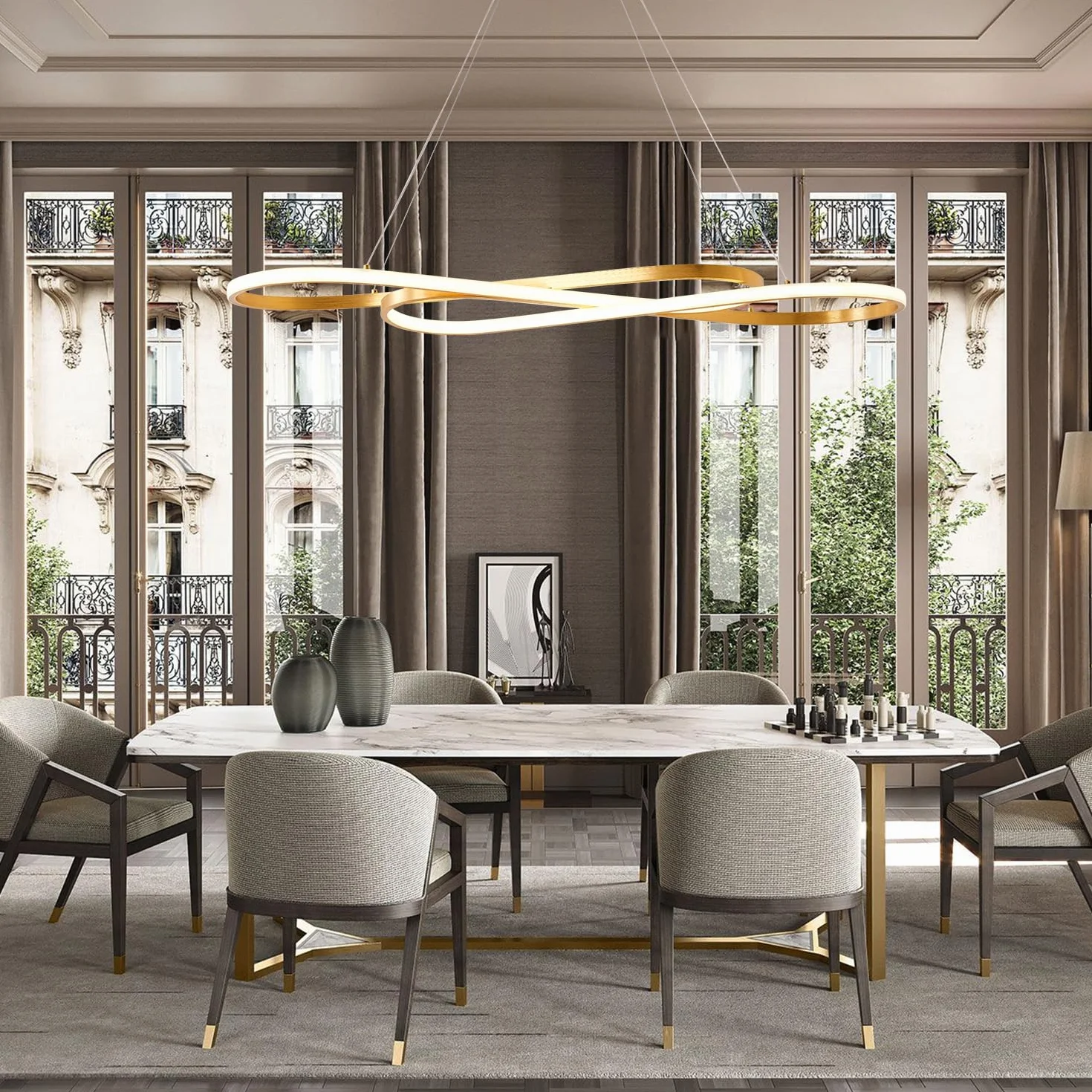 Lámpara de Araña LED Dorada 100 cm Altura Ajustable para Isla de Cocina