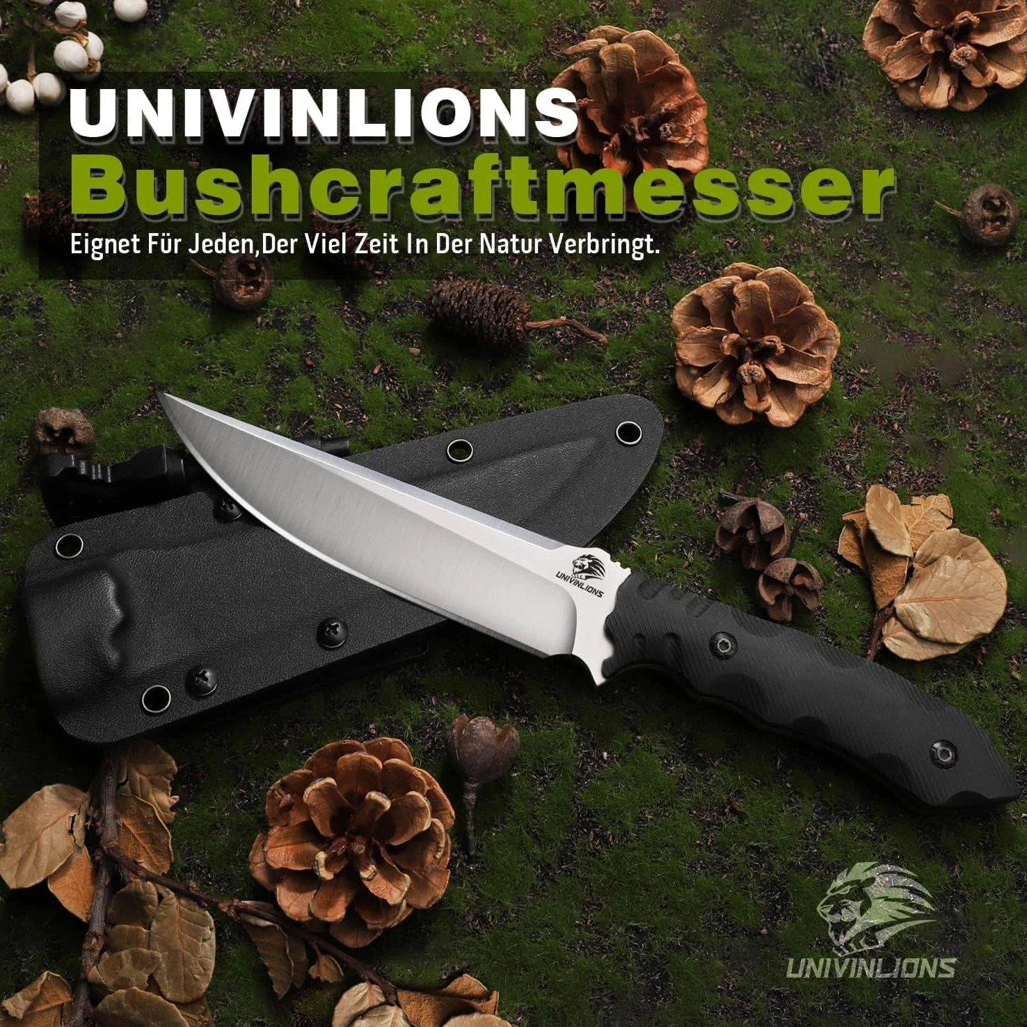 Cuchillo de supervivencia D2 full tang con funda, hoja fija out | Hoja D2 con mango G10 y funda incluida, diseñada para aventureros, cazadores y amantes del outdoor y supervivencia.