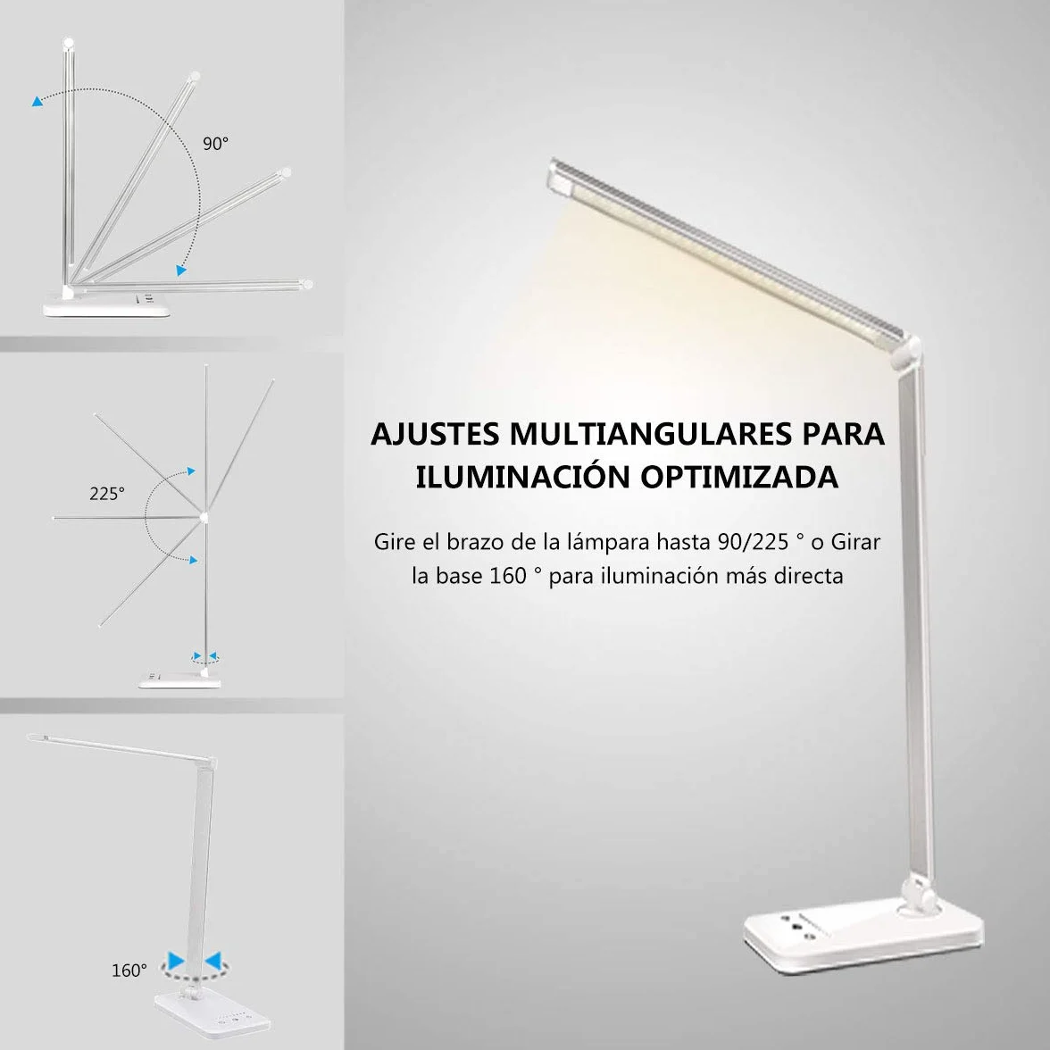 SLATOR Lámpara Escritorio LED Flexo Cuidado Ocular USB 5 Modos 10 Niveles Brillo Temporizador 30/60min Memoria