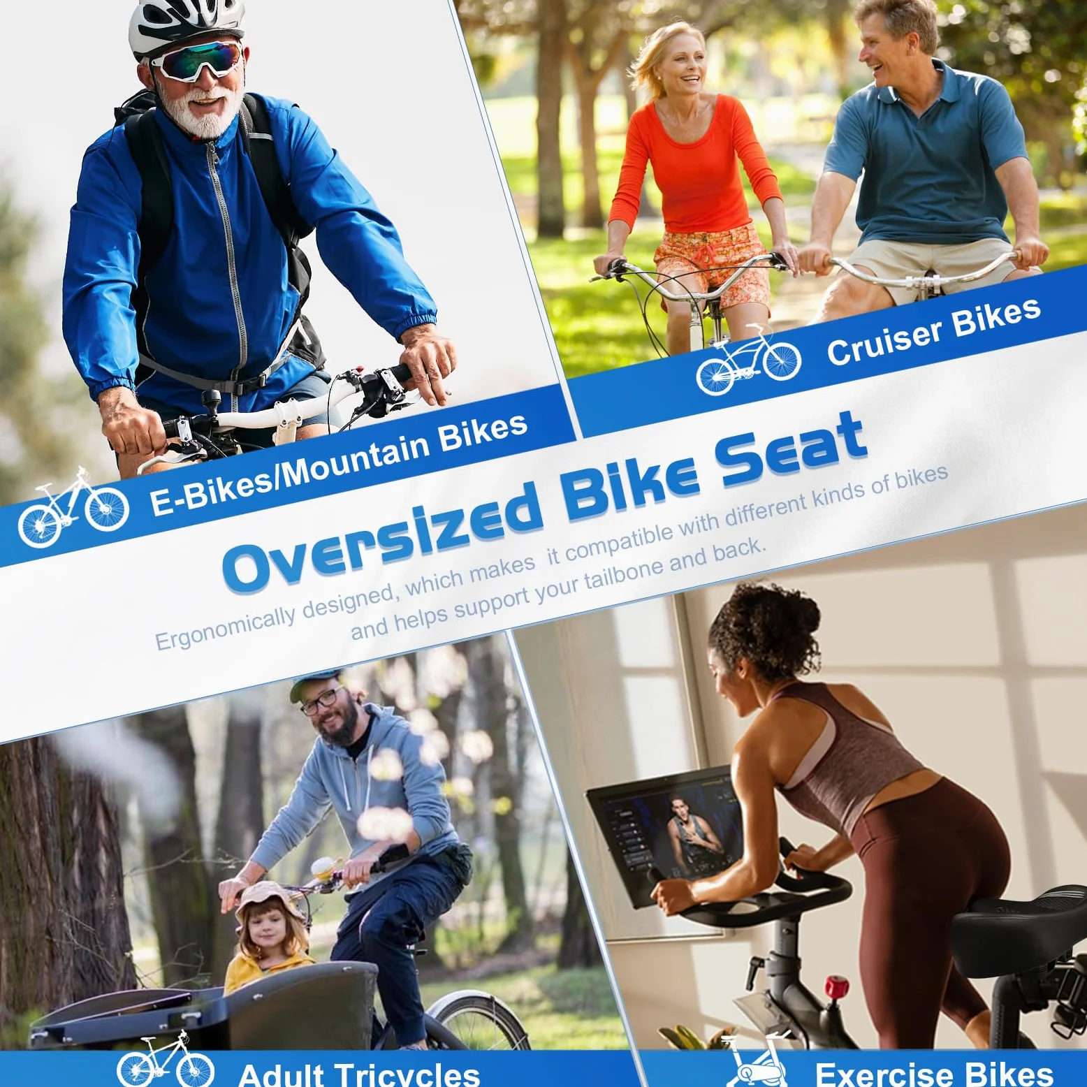 Asiento de bicicleta, asiento de bicicleta para mujeres y hombres, extra cómodo, ancho, asiento cómodo de gran tamaño para bicicletas Peloton, apto para bicicletas estáticas, bicicletas eléctricas