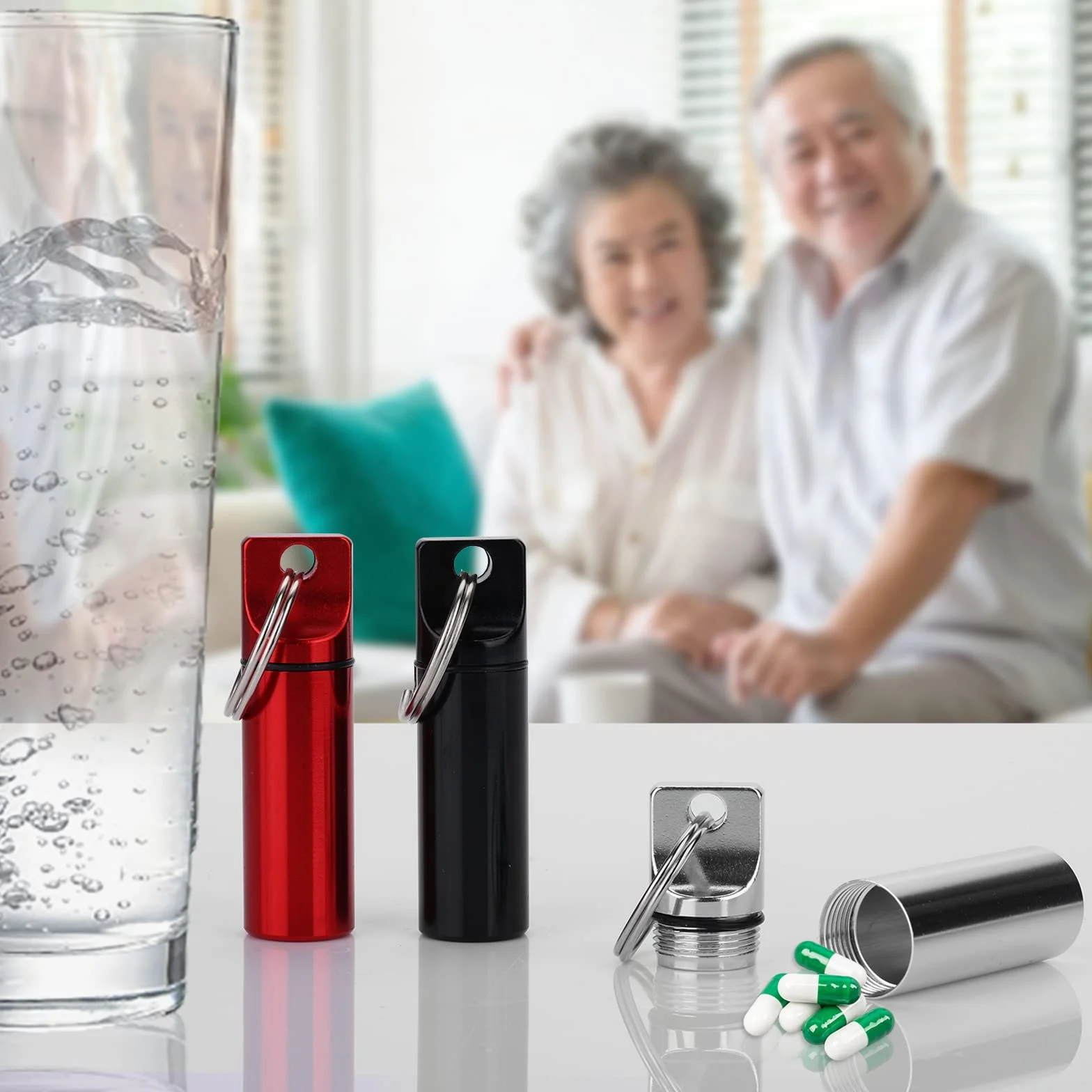 ASTER Paquete de 3 llaveros portátiles para pastillas de aleación de aluminio organizador de píldoras resistente al agua