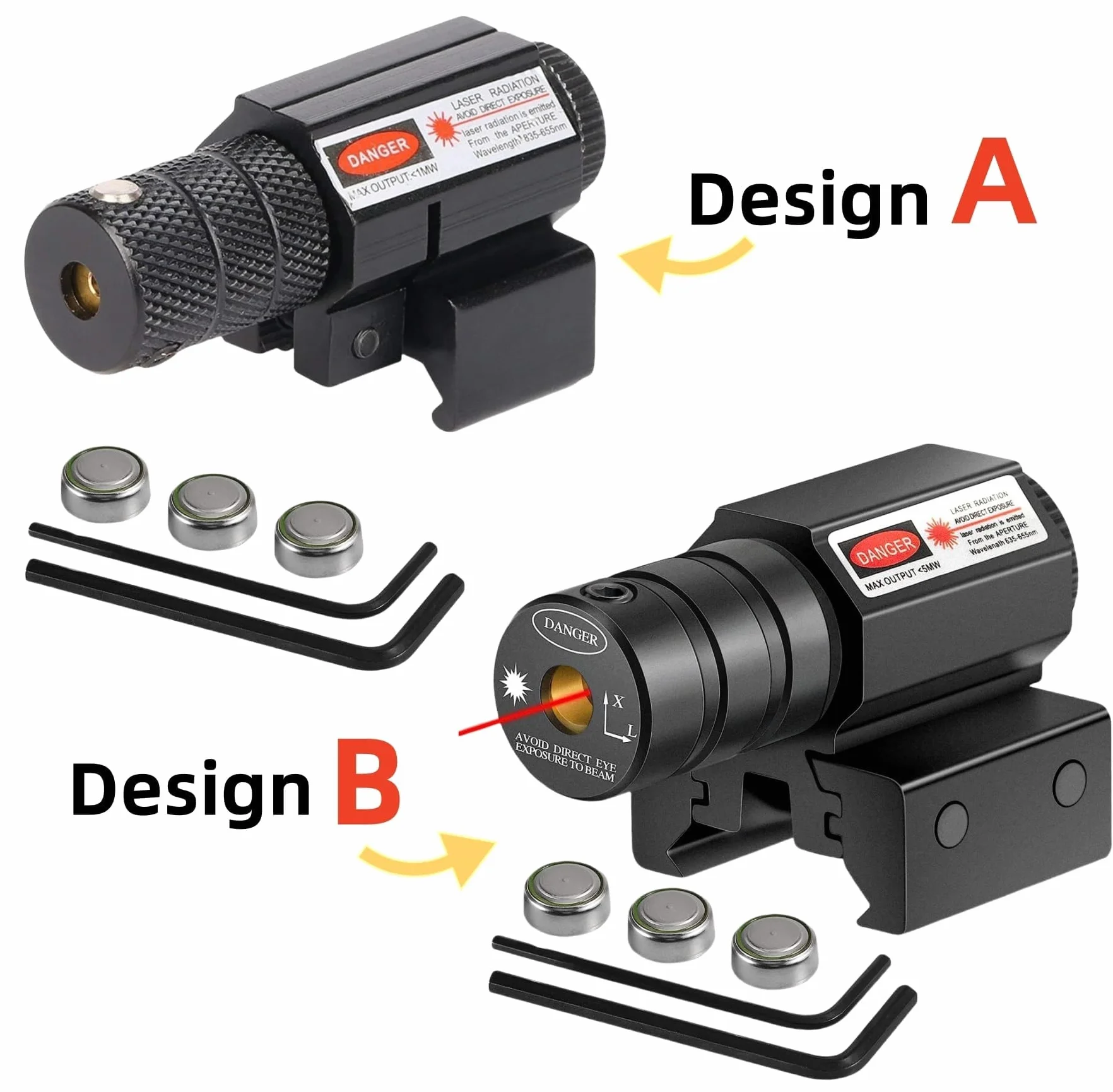 KinZon Mira Láser Táctica Roja con Montaje en Rail Picatinny 20mm, para Fusiles de Caza, Carabinas, Pistolas y Armas Cortas, Airsoft. 2 Diseños a Elegir