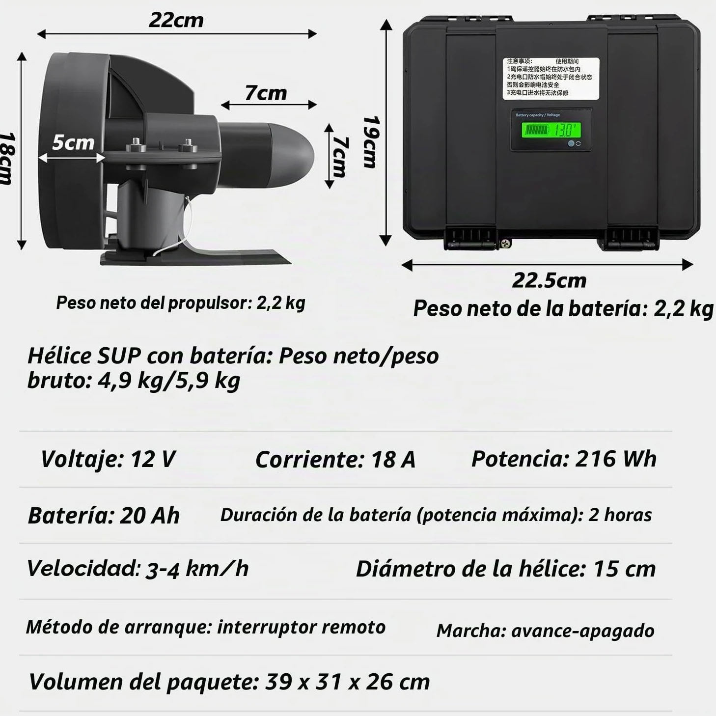 Kit de Propulsión Motorizada Eléctrica para Tablas de Surf - Motor Subacuático Recargable de 12V para Tablas de Surf, SUPs y Kayaks