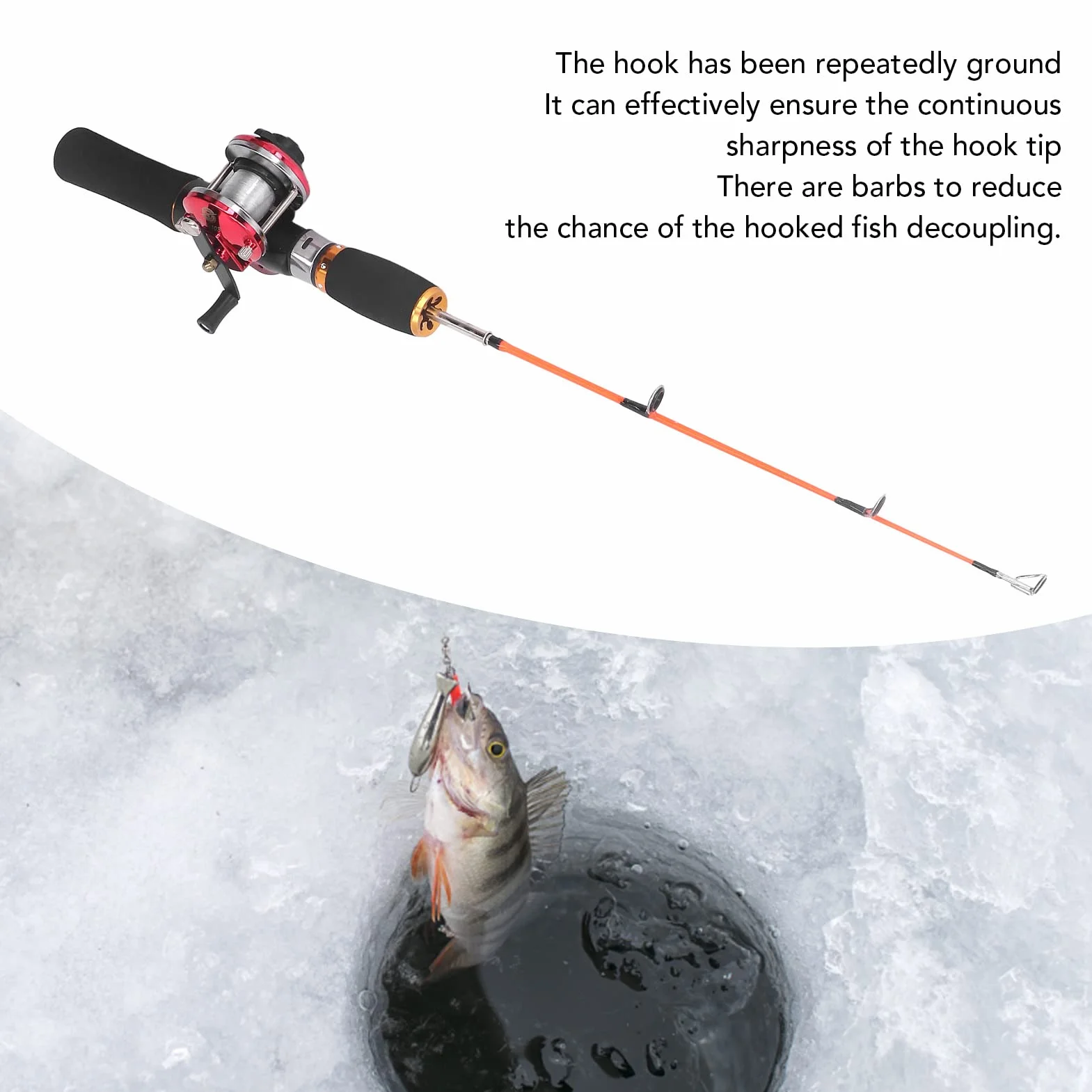 Keenso Caña de Pescar en Hielo de Invierno, Carrete de Pesca con Hilo de Pescar, Anzuelo de Pesca en Hielo, Juego de Engranajes Combinados para Pesca Al Aire