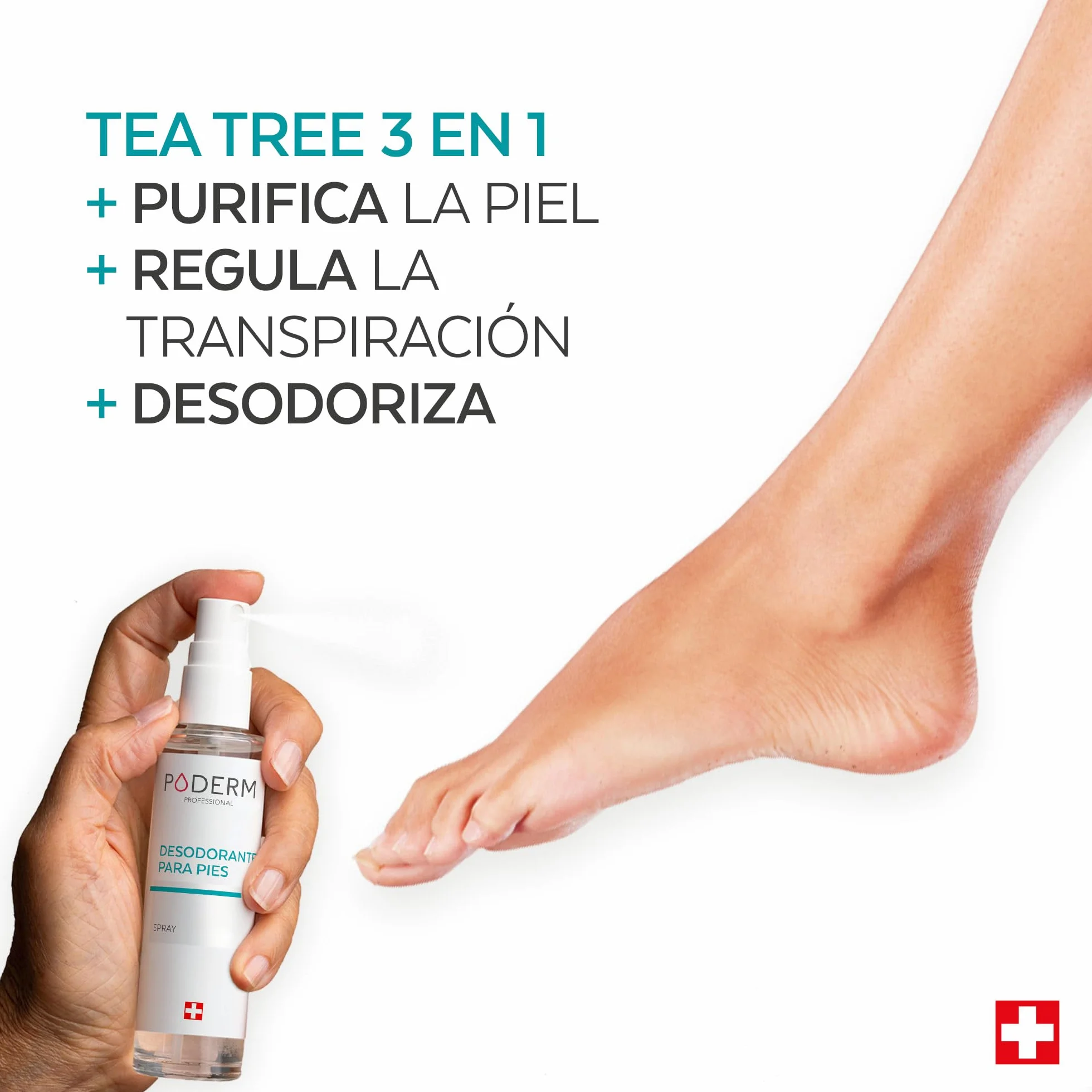 PODERM Spray Desodorante Anti Olor 50 ML Árbol de Té Menta y Limón