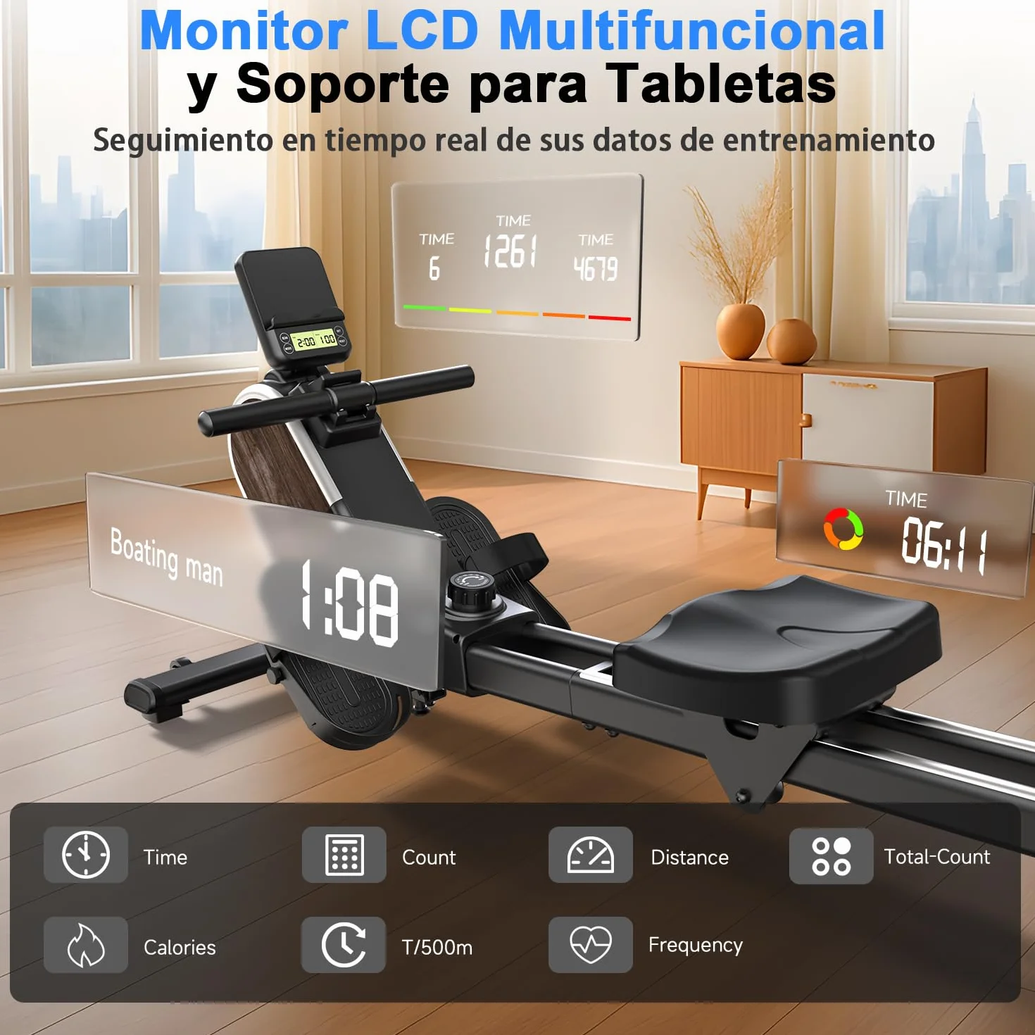 CHAOKE Maquina de Remo para Casa, Pistas Dobles Ultra Silenciosas y Estables,16 Niveles de Resistencia Magnético con App, Bluetooth y Pantalla LCD, Soporta hasta 160 KG, Fitness en Interiores