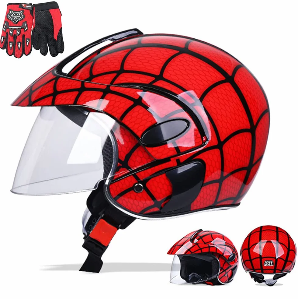 Casco para Motocicletas Infantiles, Casco Deportivo Al Aire Libre Infantil, Scooter De Bicicletas para Niños Motocicleta Casco Y Guantes, Niños Y Niñas, Adecuado Durante 3-8 Años De Edad